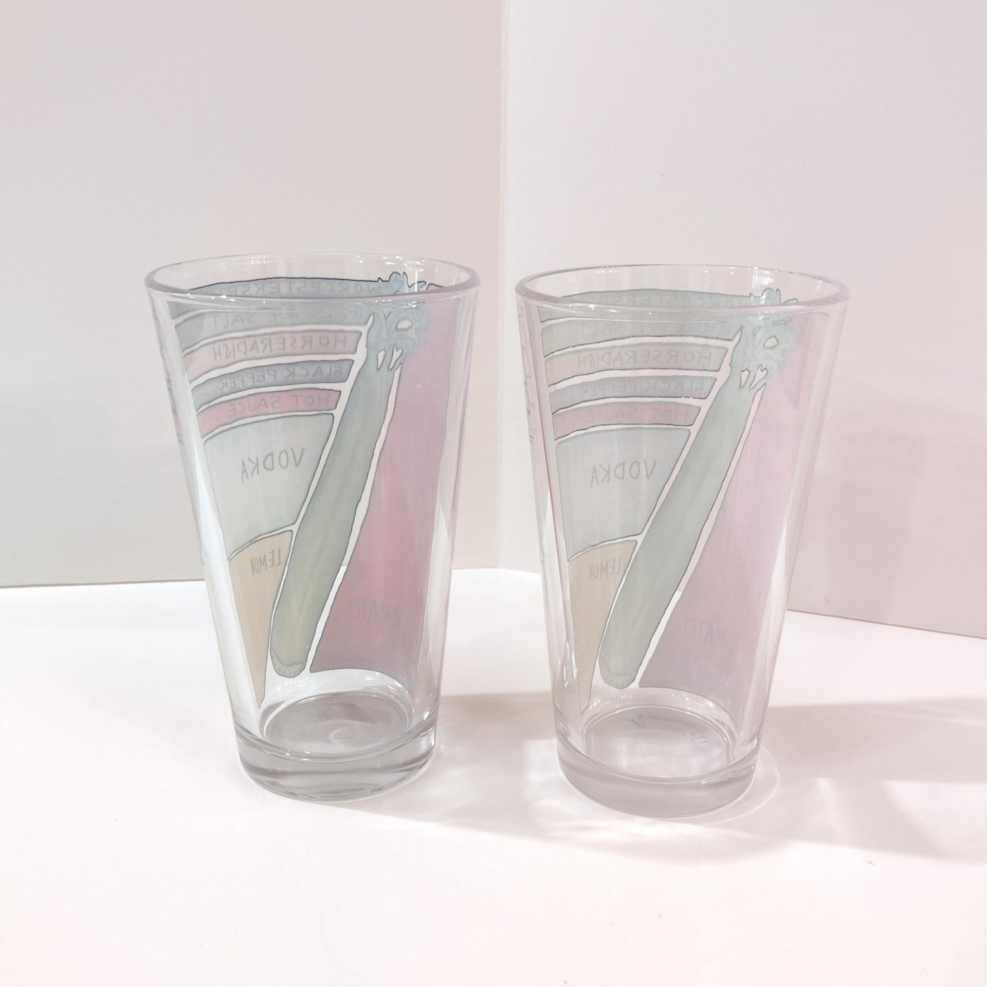 Vintage Bloody Mary Recipe Pint Glasses Tumblers, Set of Two