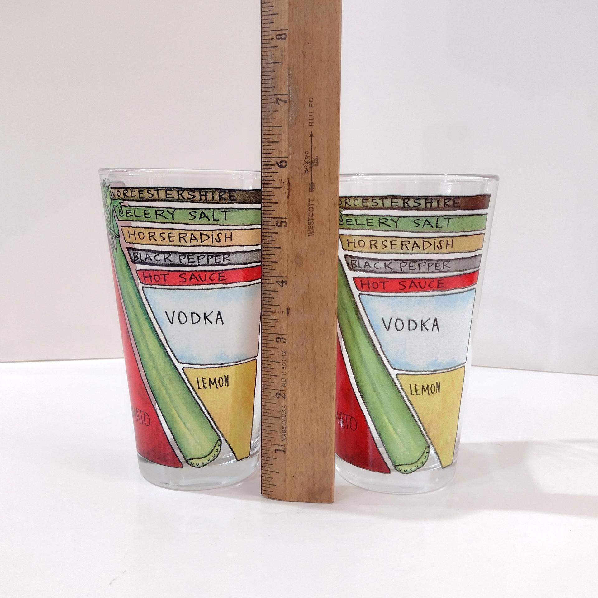 Vintage Bloody Mary Recipe Pint Glasses Tumblers, Set of Two