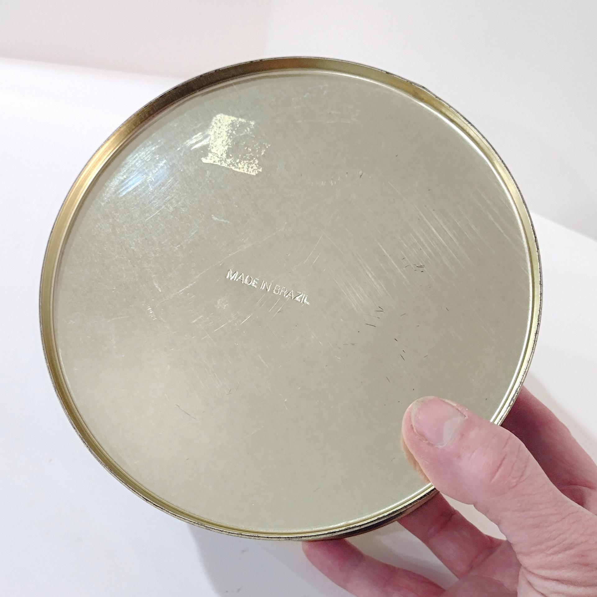 Vintage Blue and Pink Mosaic Mandala Flowers Round Metal Tin Storage Container, Brazilian Floral Gift Tin