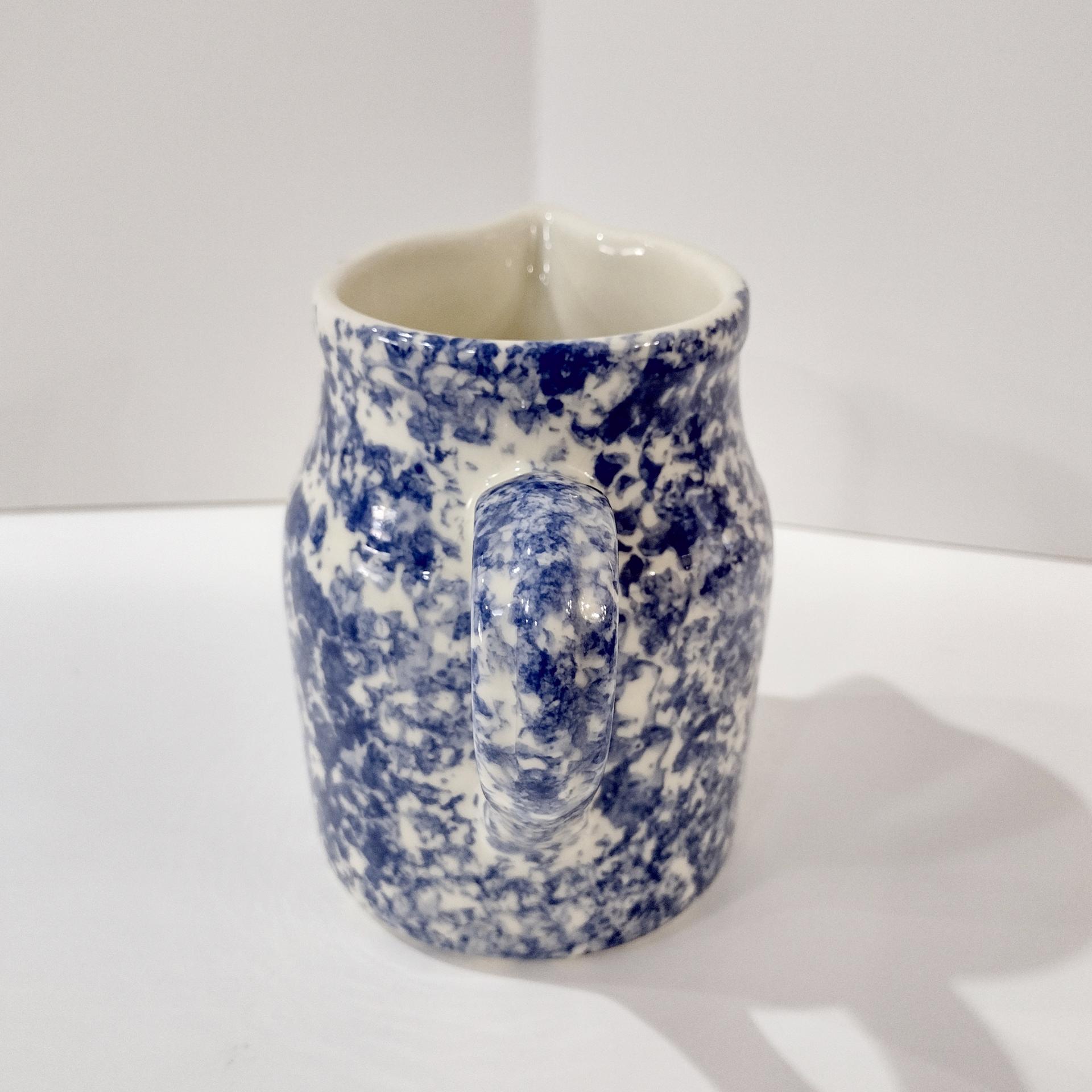 Vintage Blue Spongeware Small Pitcher Vase, Workshops of Gerald E Henn Pottery, Roseville Spongeware Pottery