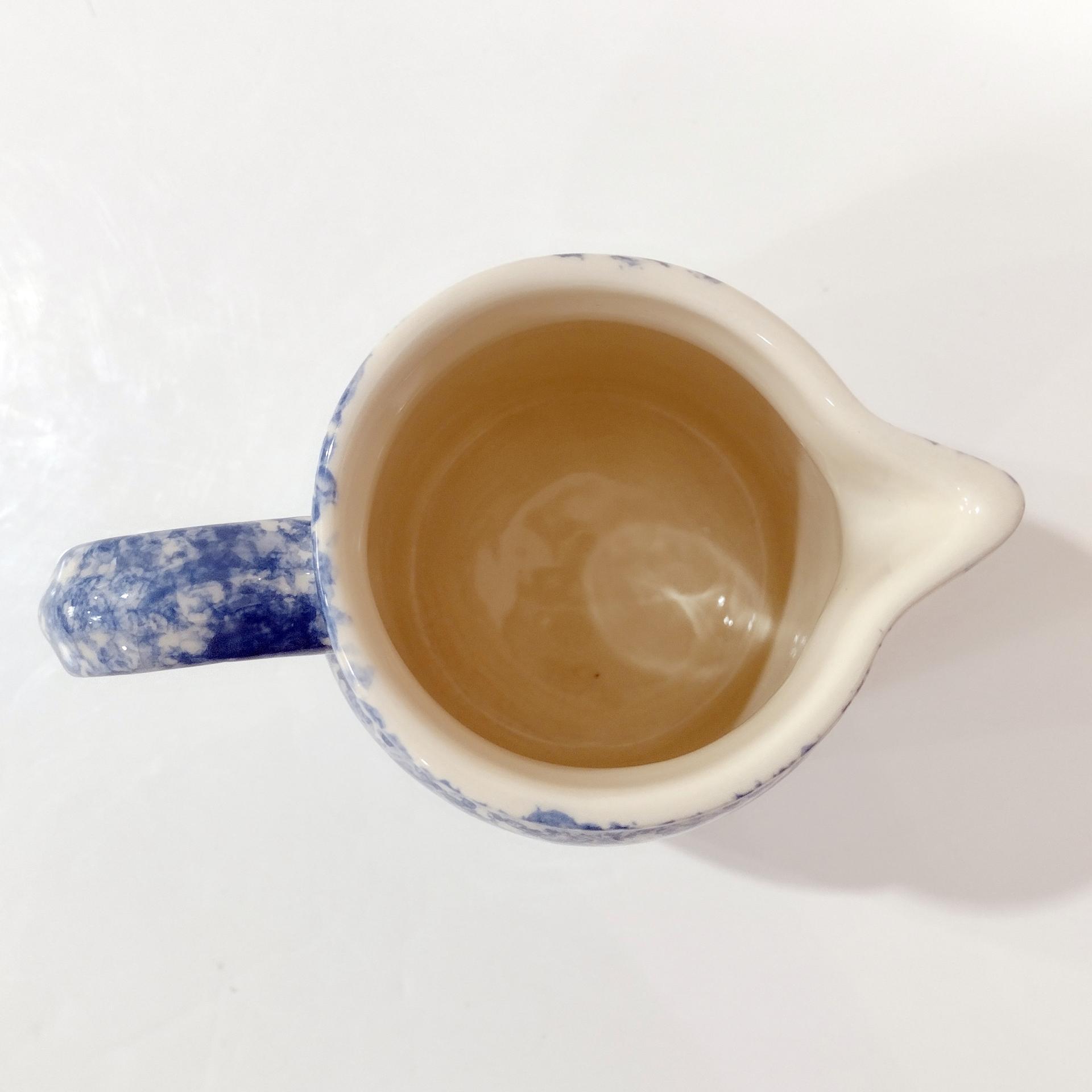 Vintage Blue Spongeware Small Pitcher Vase, Workshops of Gerald E Henn Pottery, Roseville Spongeware Pottery