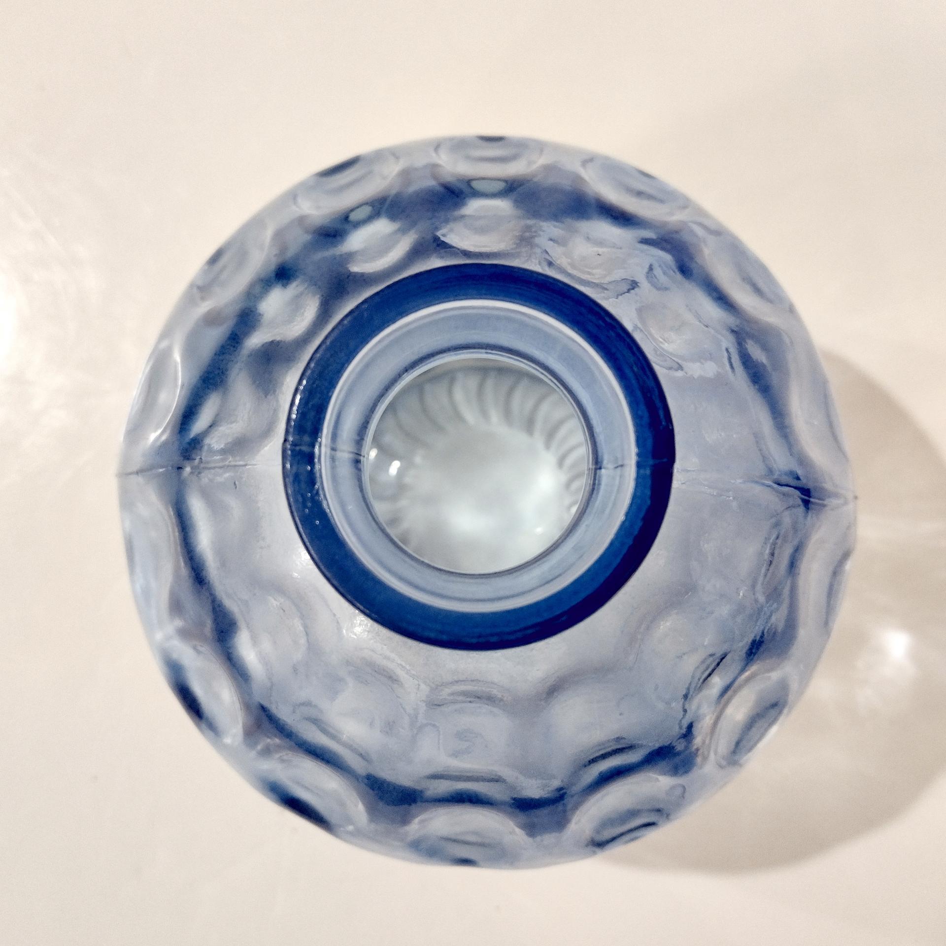 Vintage San Miguel Blue Round Globe Thumbprint Recycled Glass Vase