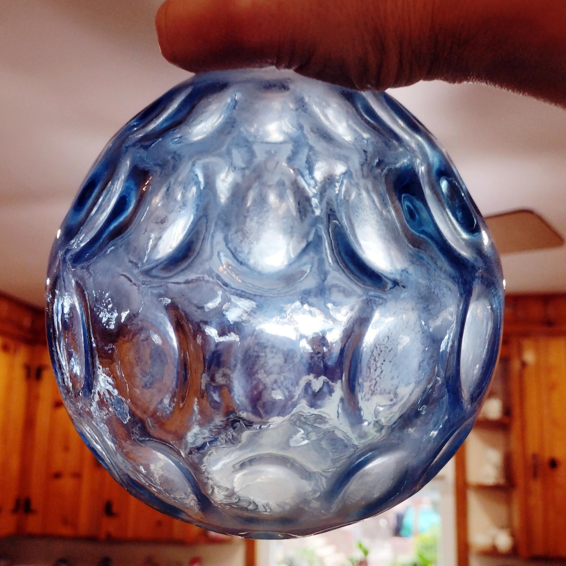 Vintage San Miguel Blue Round Globe Thumbprint Recycled Glass Vase