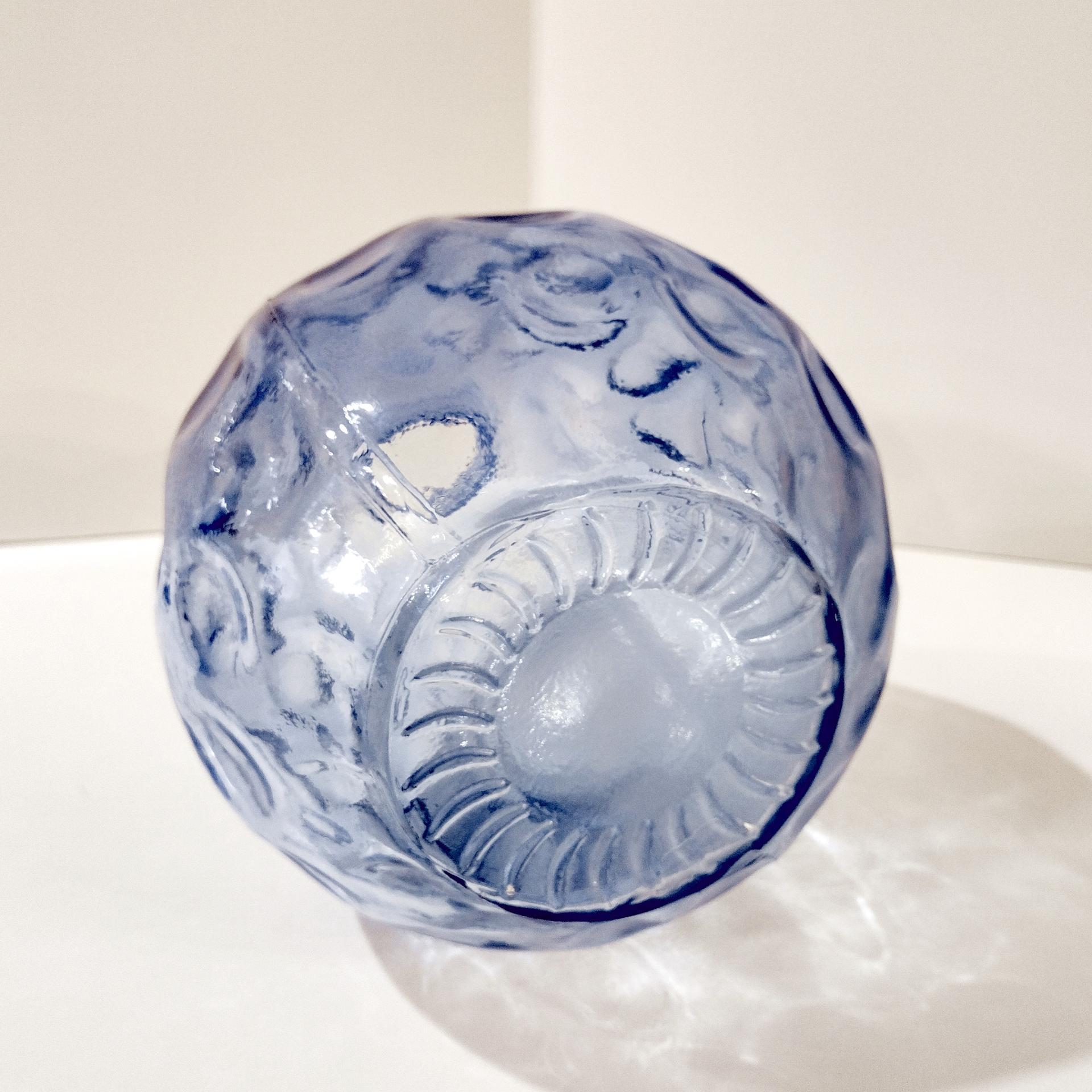 Vintage San Miguel Blue Round Globe Thumbprint Recycled Glass Vase