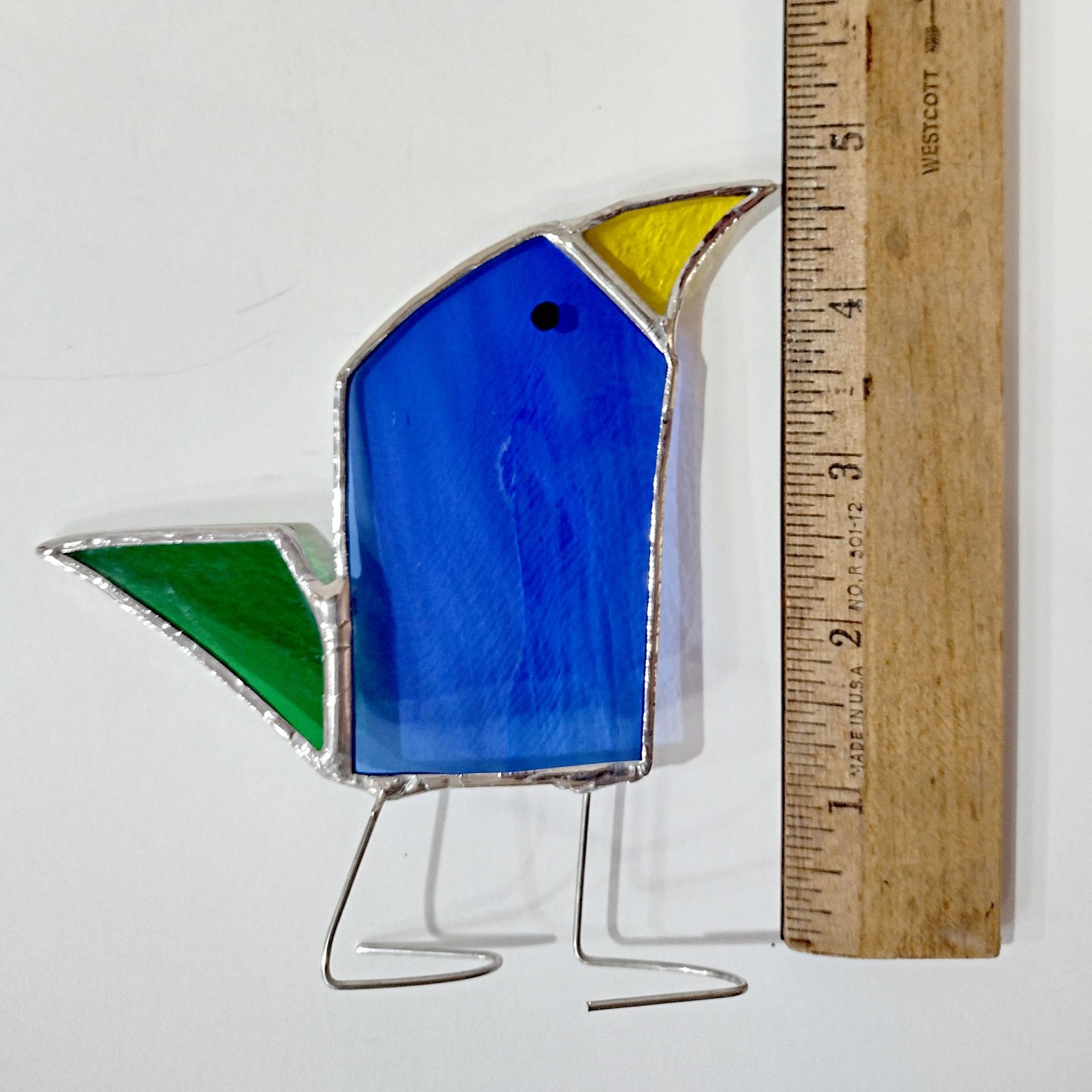 Stained Glass Standing Bird, Funky Blue and Green Glass Bird Suncatcher, Bird Lover Gift, Windowsill Sitter