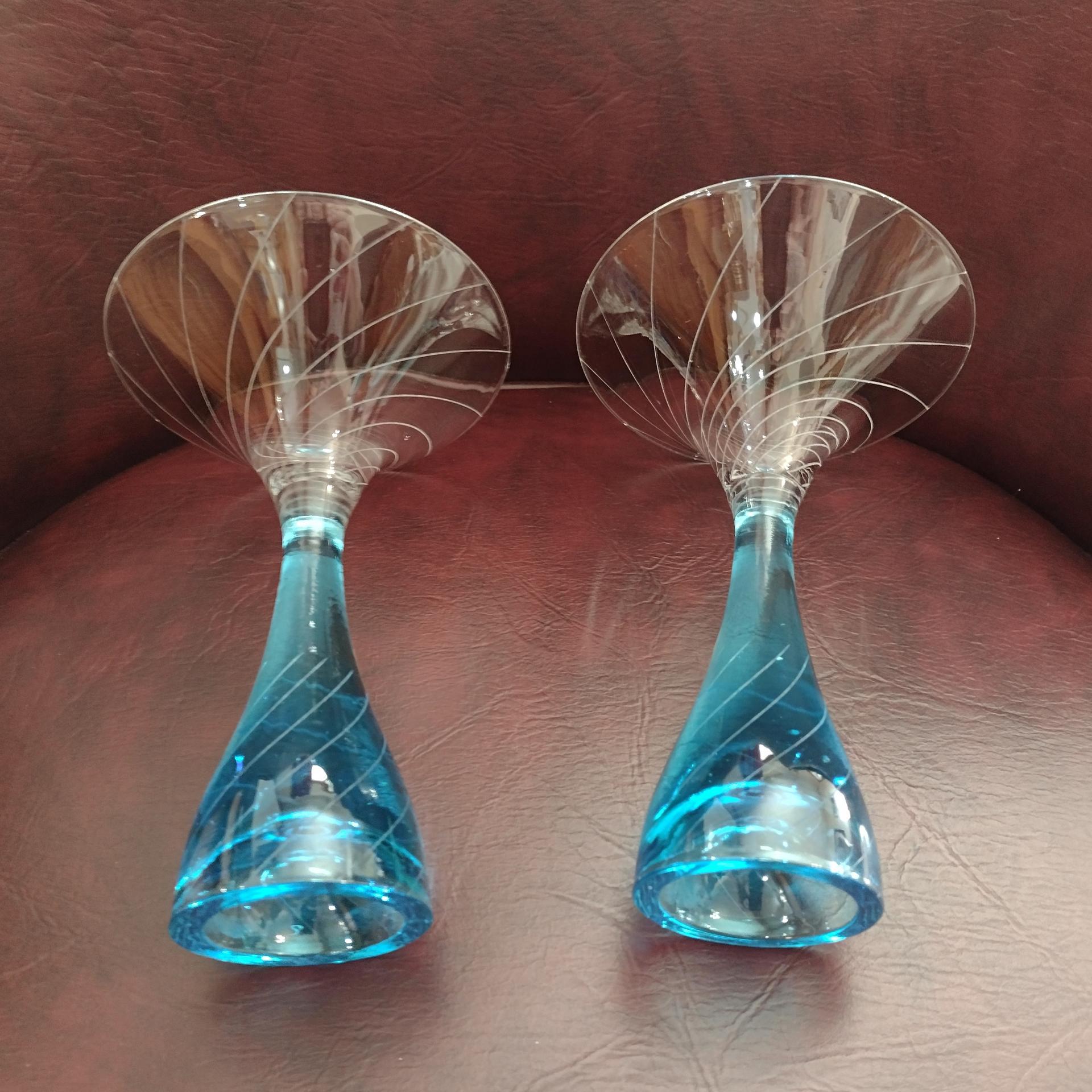 Vintage Blue Sapphire Martini and Shot Glasses, Set of Two, Combination Two in One Glasses