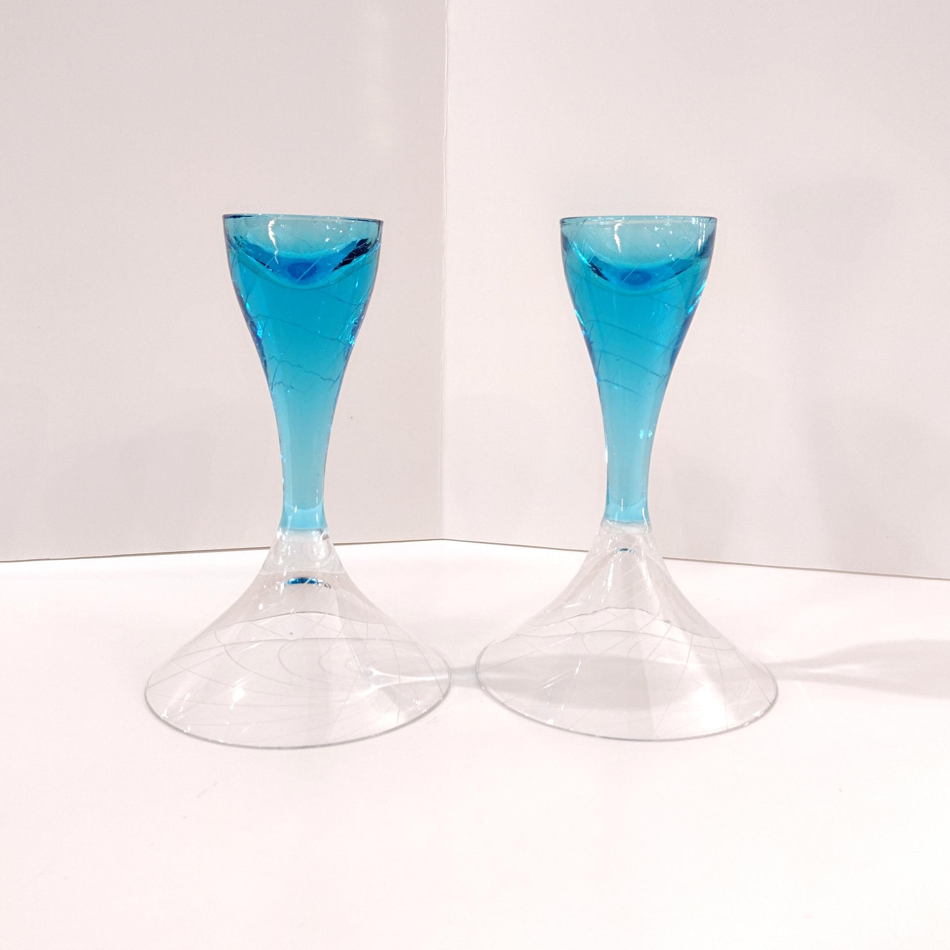 Vintage Blue Sapphire Martini and Shot Glasses, Set of Two, Combination Two in One Glasses