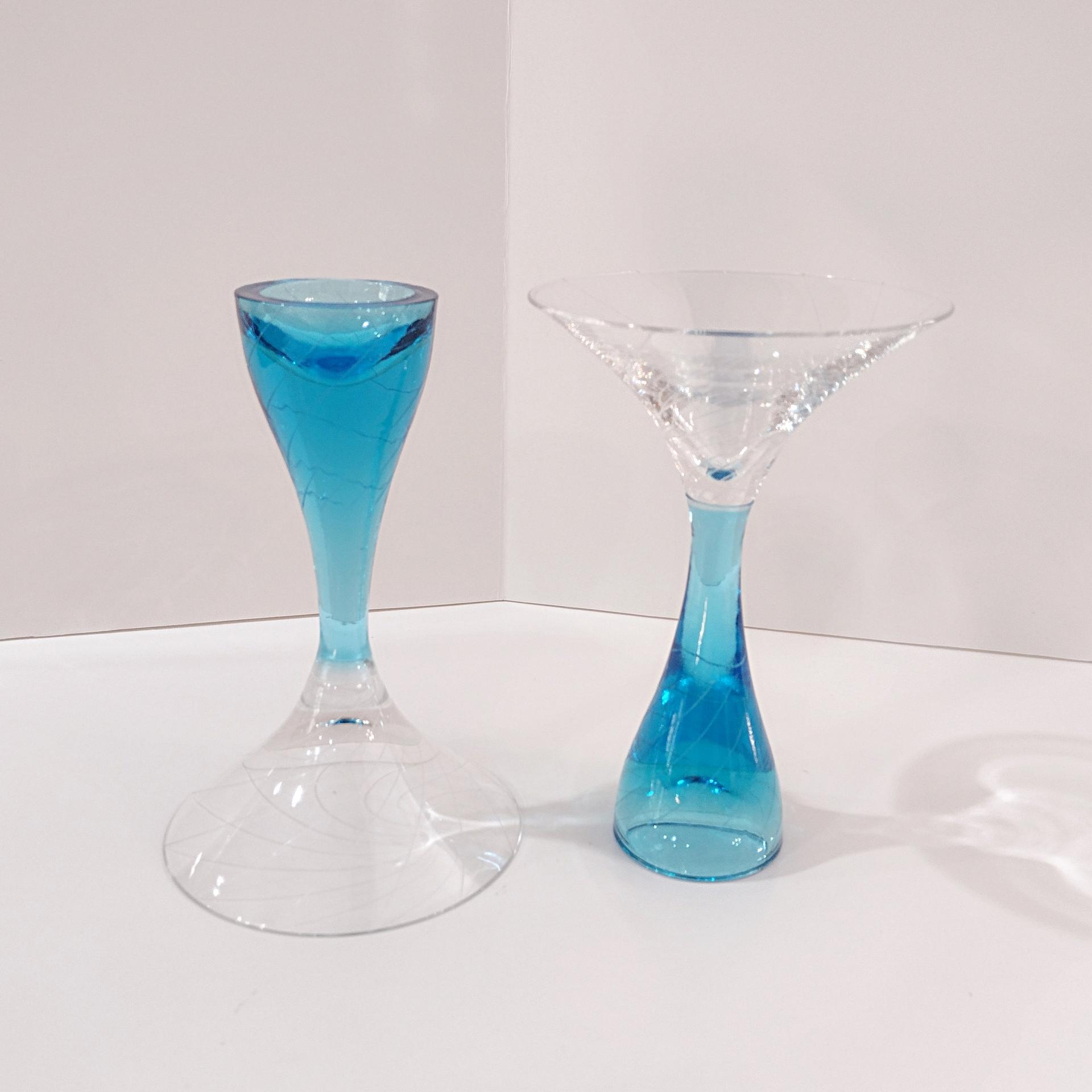 Vintage Blue Sapphire Martini and Shot Glasses, Set of Two, Combination Two in One Glasses