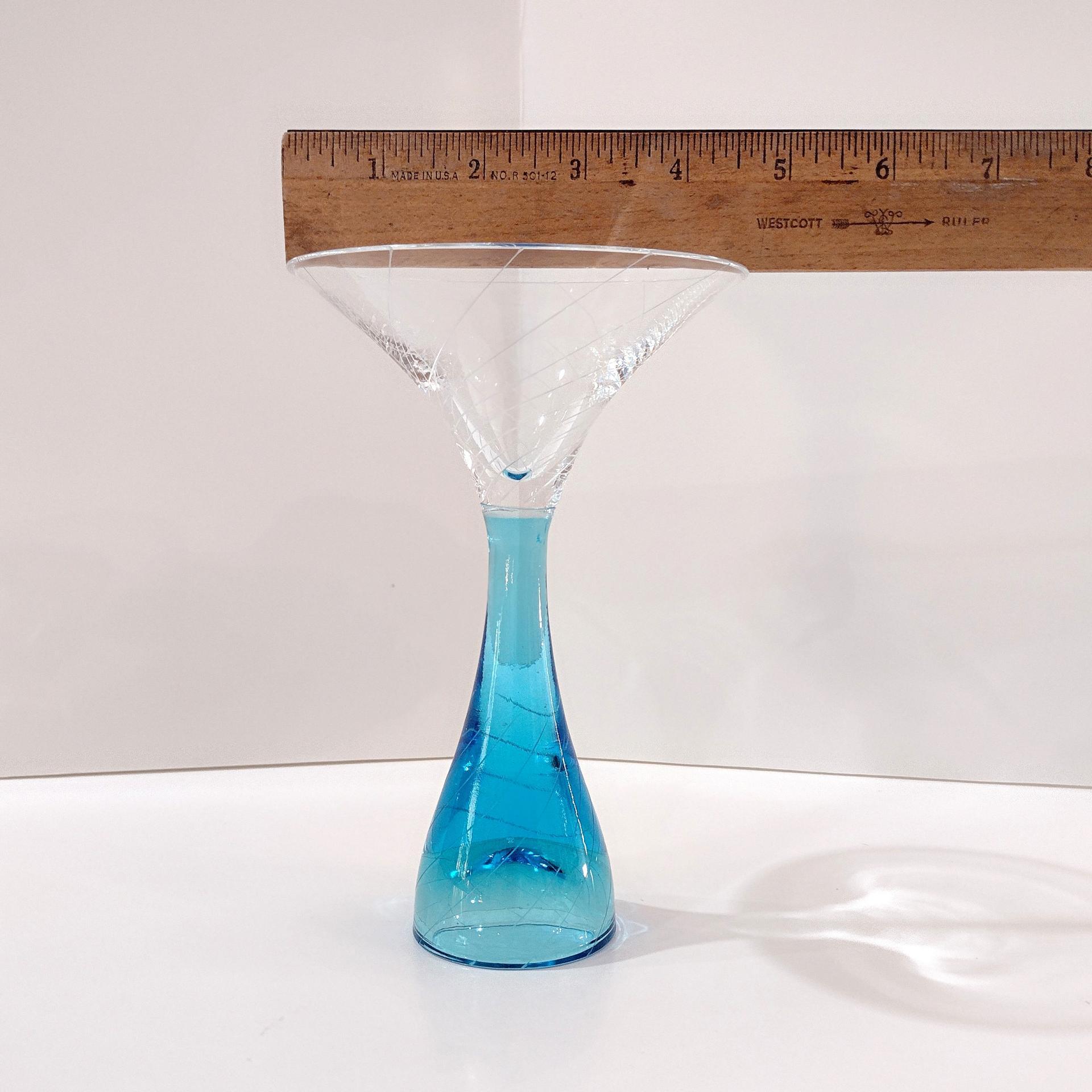 Vintage Blue Sapphire Martini and Shot Glasses, Set of Two, Combination Two in One Glasses