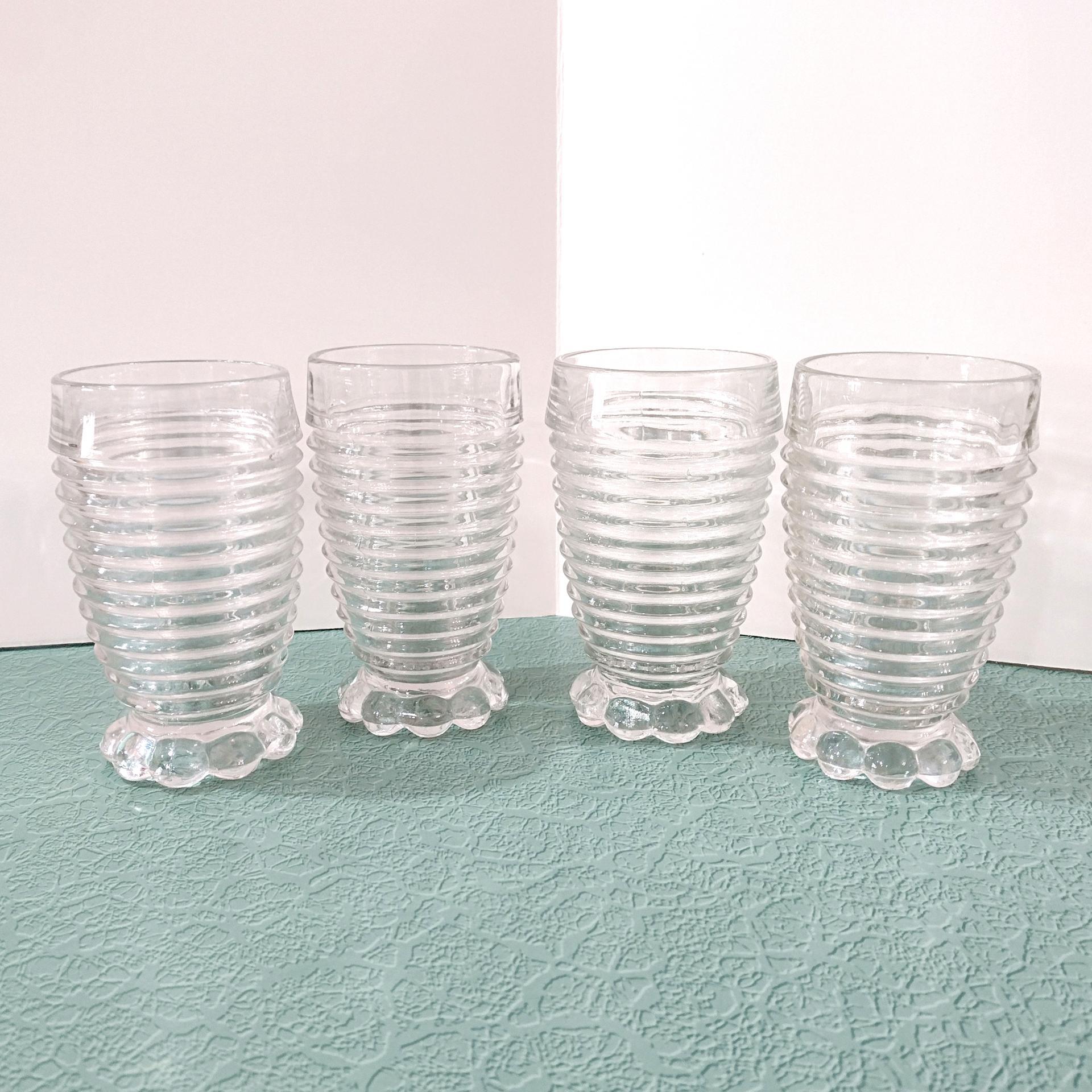 Vintage Anchor Hocking Manhattan Footed Clear Tumblers, Set of Four, Art Deco Retro Glassware