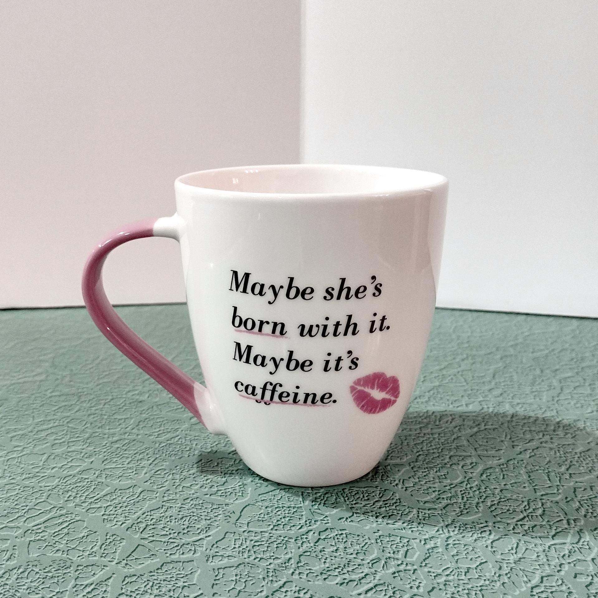 Vintage Maybe She's Born With It Maybe It's Caffeine Ceramic Coffee Tea Mug, Funny Humorous Mug
