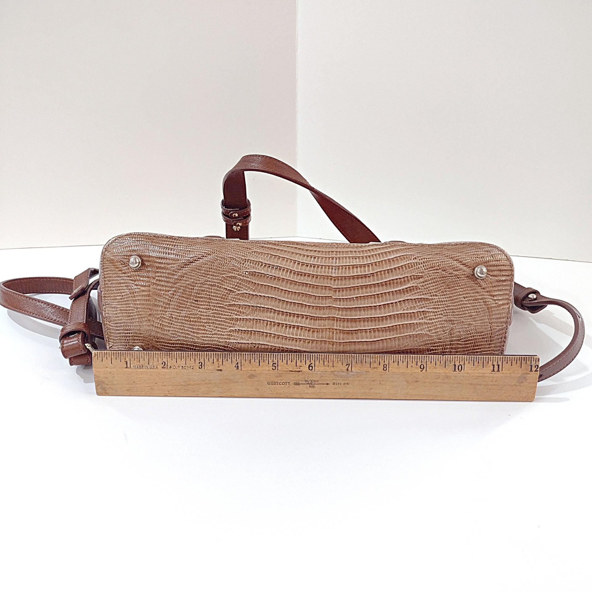 Vintage Brahmin Mini Asher Cabana Leather Shoulder Crossbody Hand Bag, Brahmin Orange Brown Melbourne Collection Crocodile Embossed Purse