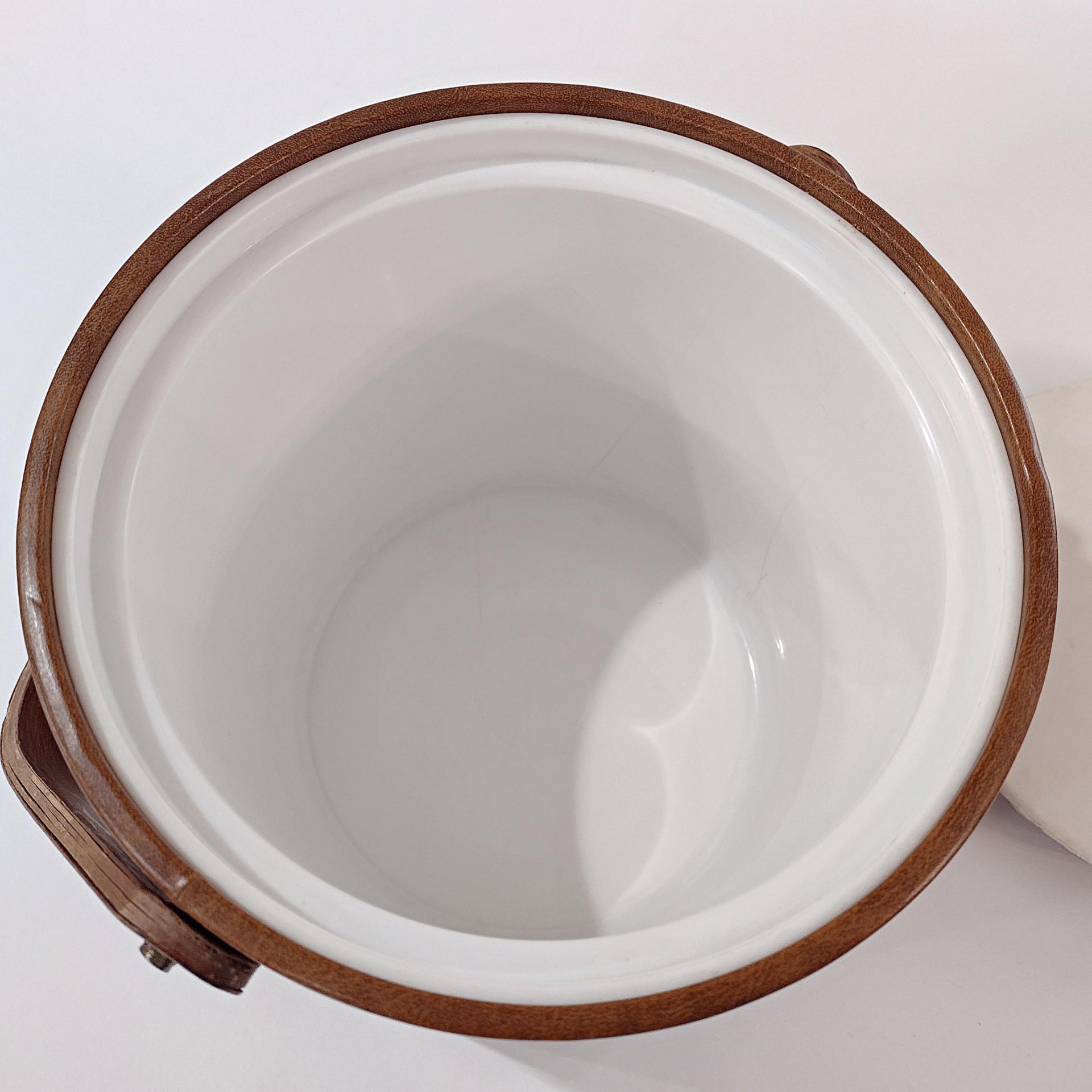 Vintage Georges Briard Faux Leather Vinyl Insulated Ice Bucket with Wooden Handle, 1970's Retro Barware