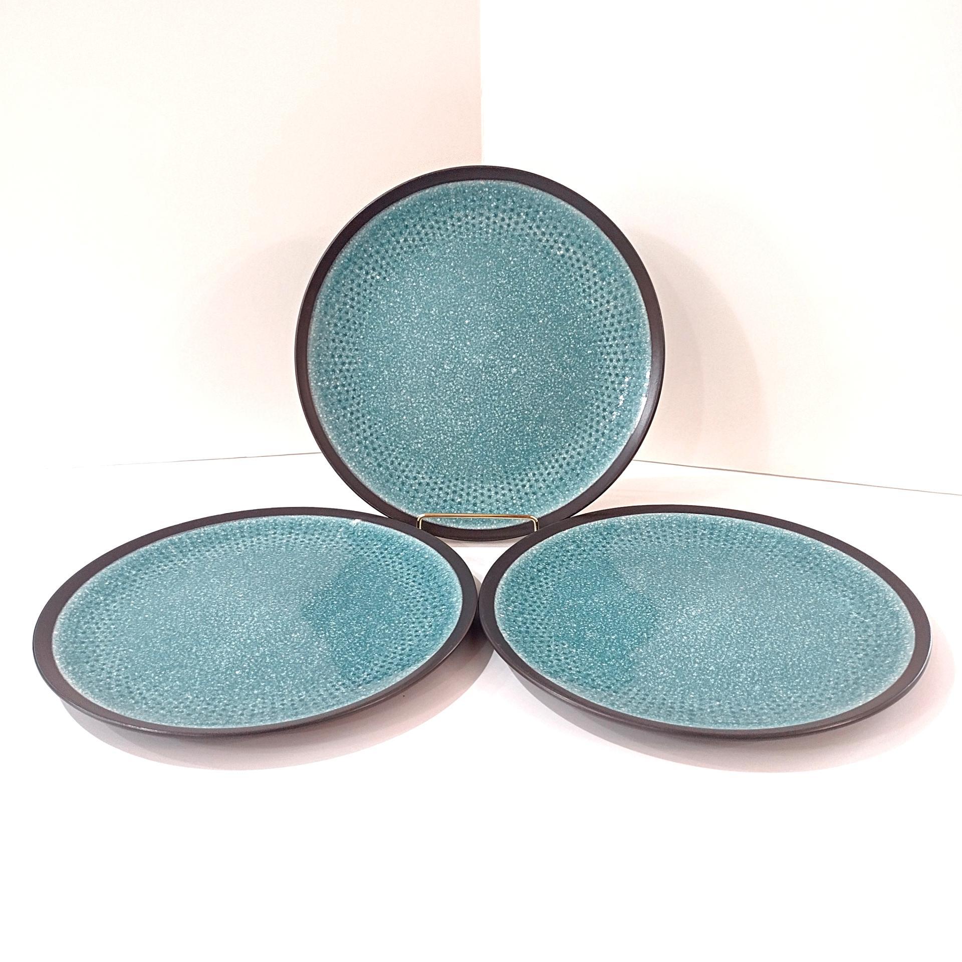 Broyhill Mikasa Maddox Blue Dinner Plate, Teal Blue and Gray Ceramic Dinnerware