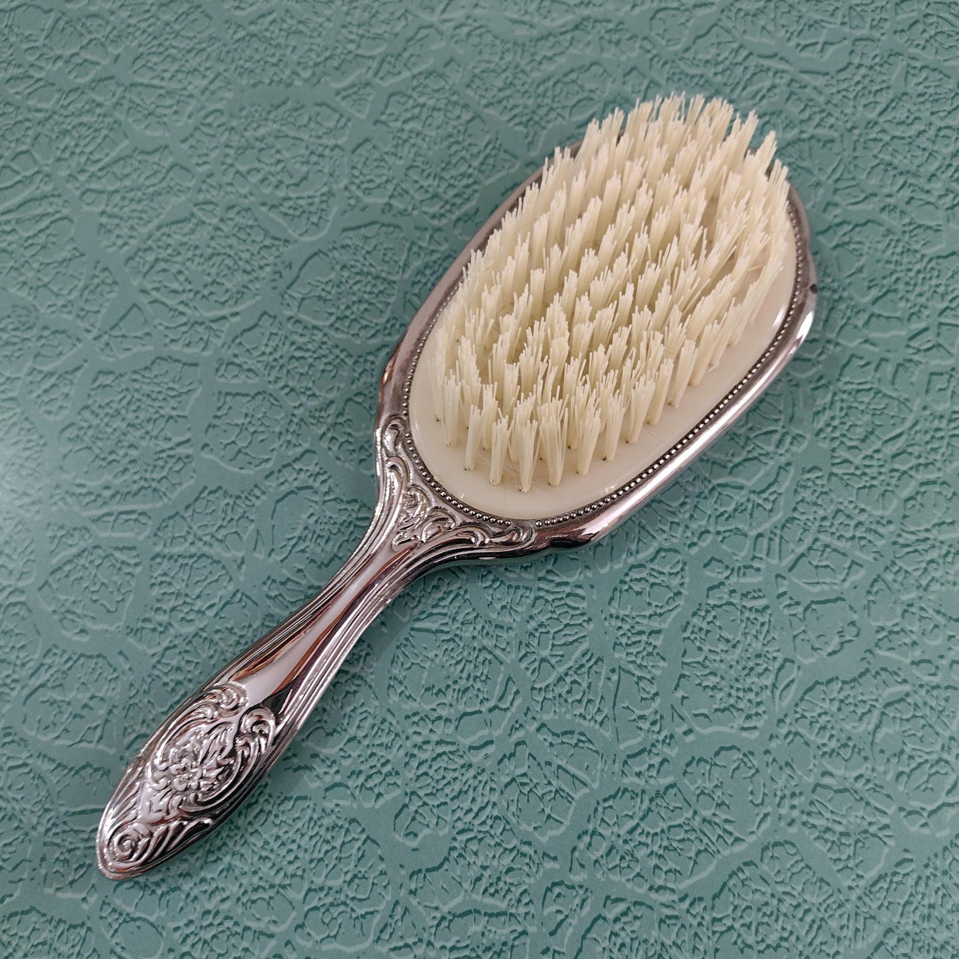 Vintage 1940's Silver Plated Vanity Hand Mirror and Brush Set, Towle Silversmiths Old Master Pattern