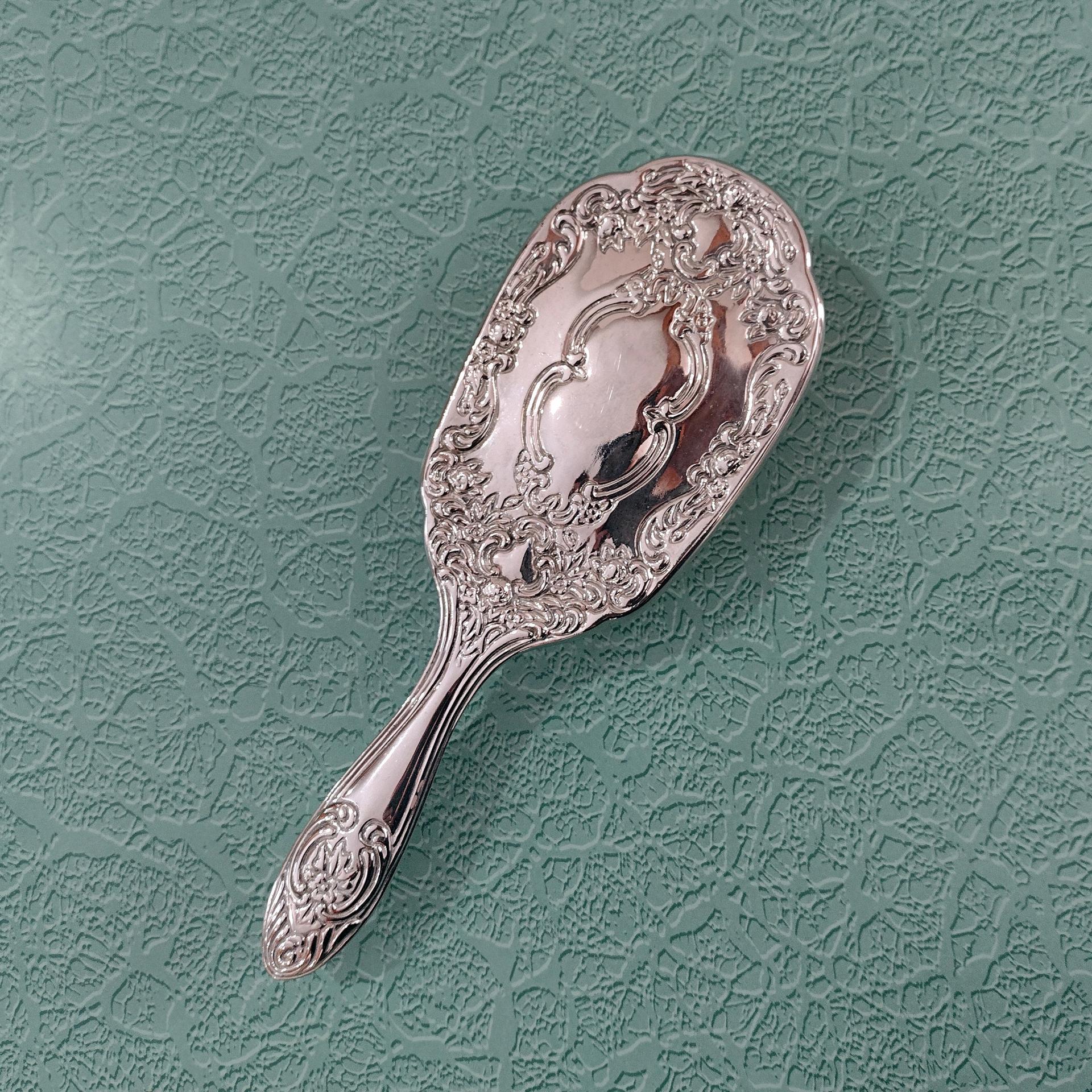 Vintage 1940's Silver Plated Vanity Hand Mirror and Brush Set, Towle Silversmiths Old Master Pattern