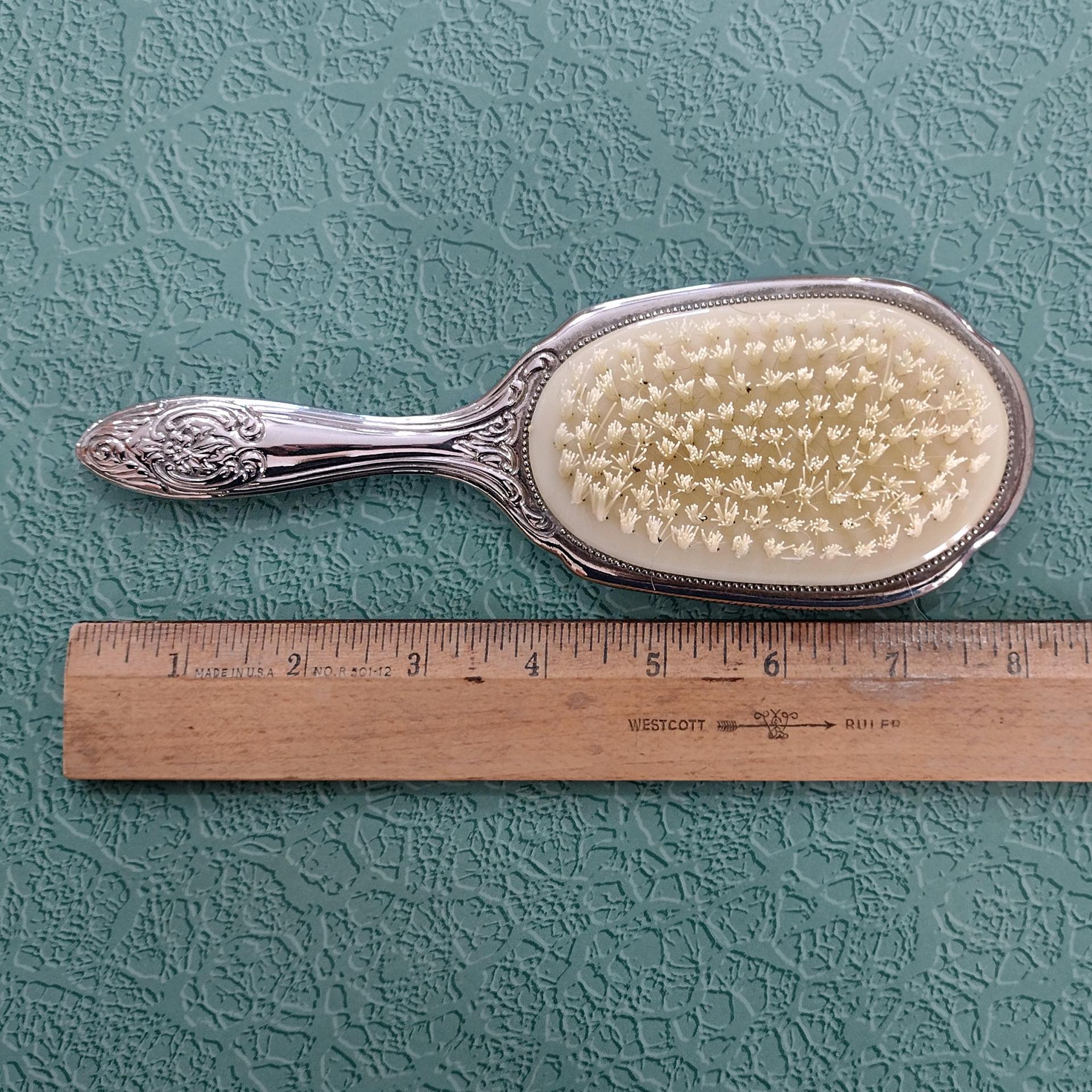 Vintage 1940's Silver Plated Vanity Hand Mirror and Brush Set, Towle Silversmiths Old Master Pattern