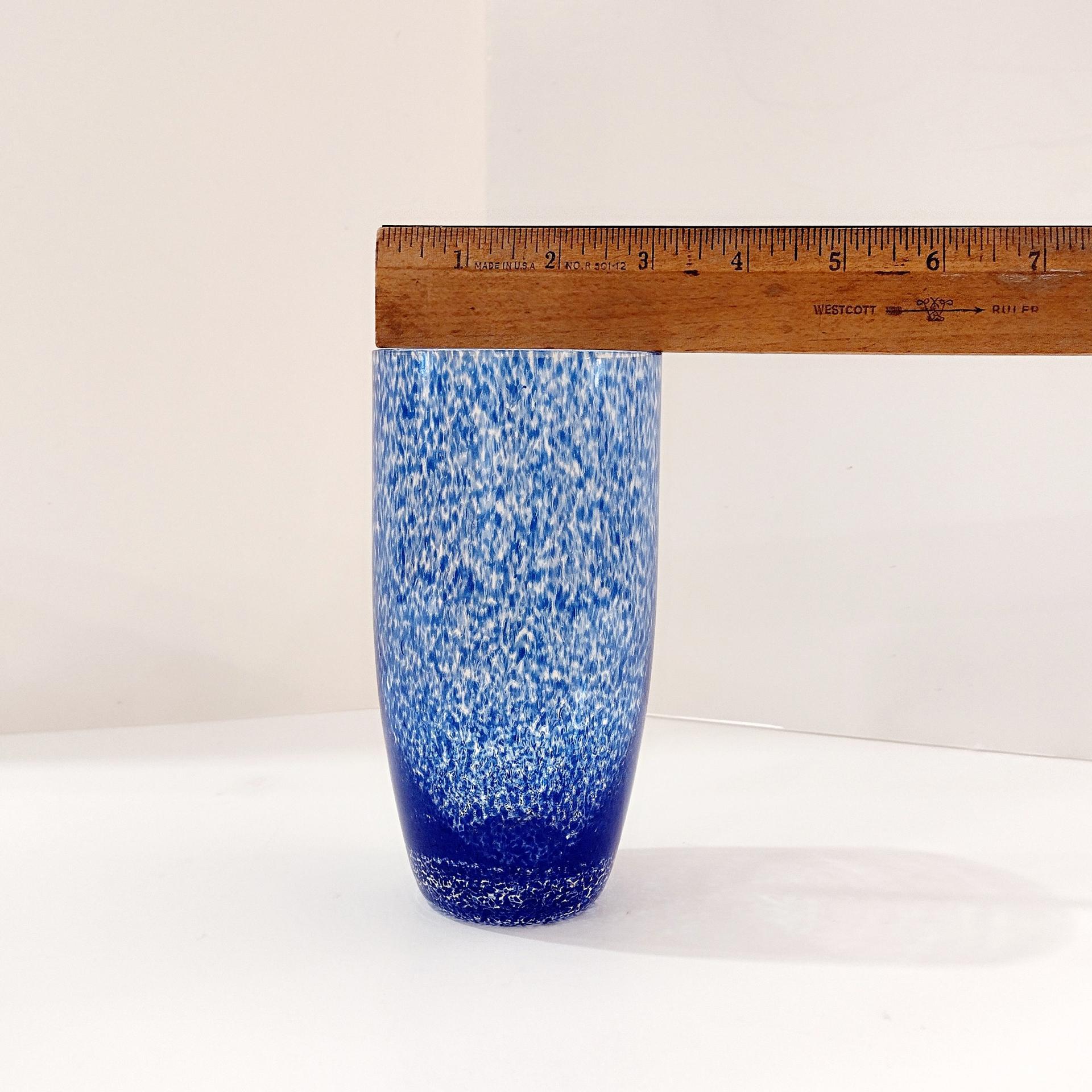 Vintage Blue Splatter Glass Tumblers, Set of Two, 16 Ounce Drinking Glasses