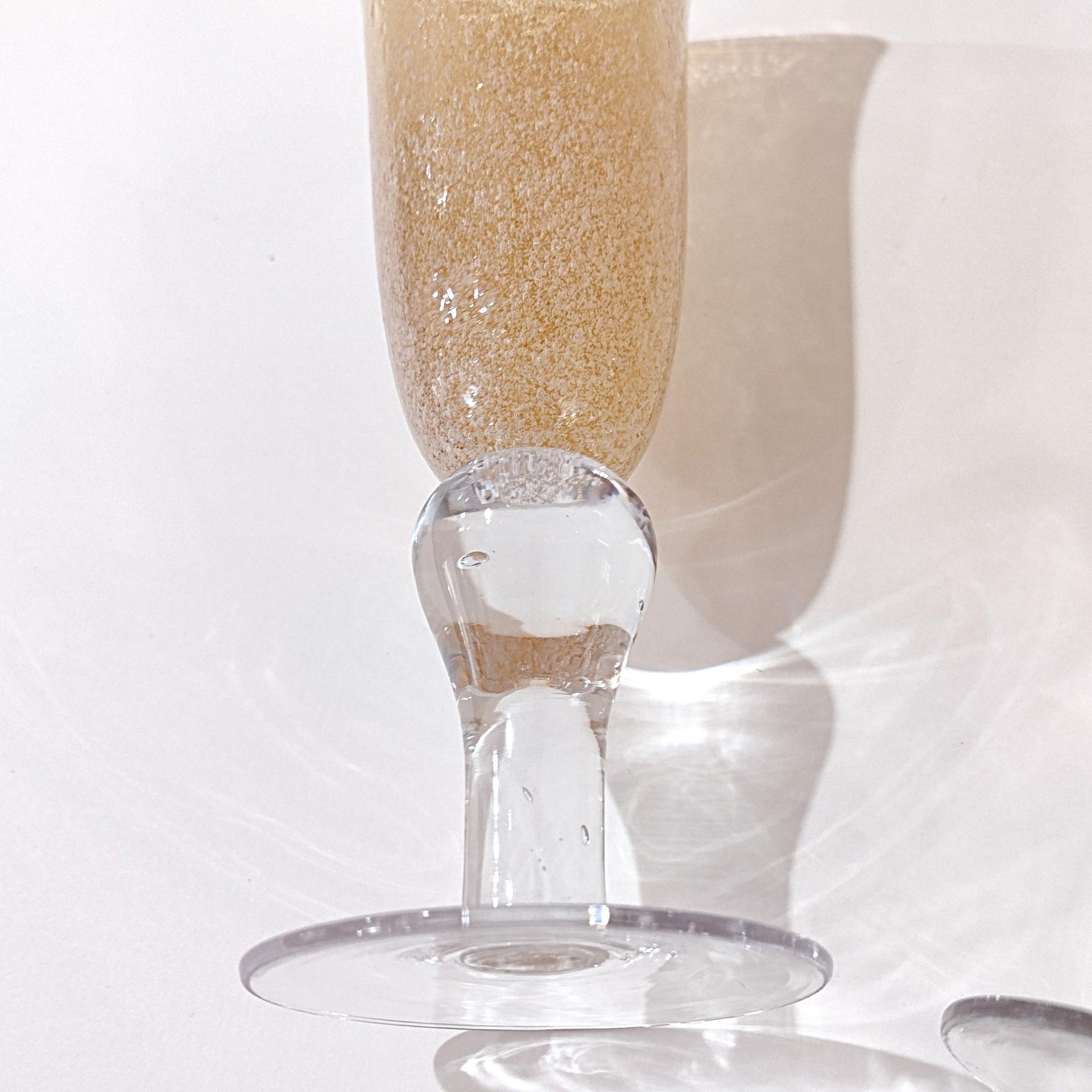 Vintage Artland Amber Iris Bubble Glass Champagne Flutes, Set of Two, Blown Glass Cocktail Goblets