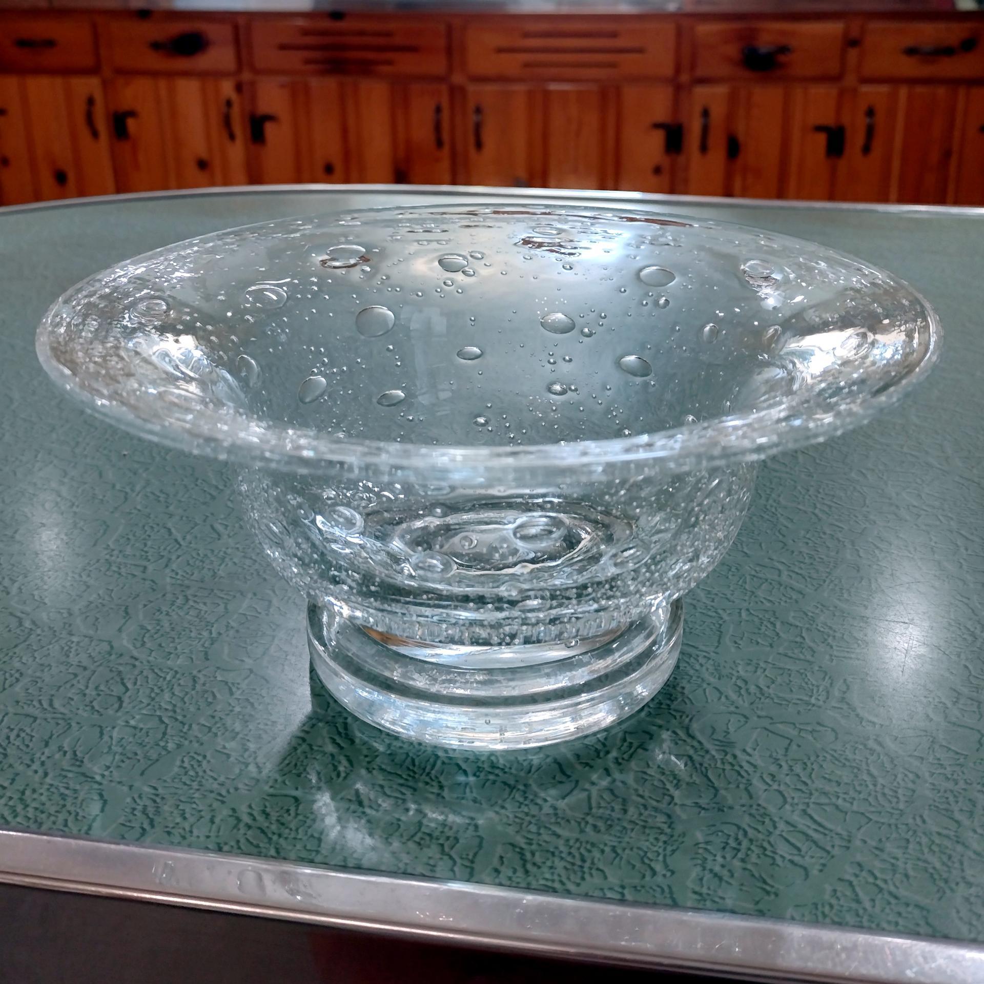 Vintage Hand Blown Bullicante Glass Bowl, Centerpiece Bowl, Fruit Bowl, Floating Flower Bowl