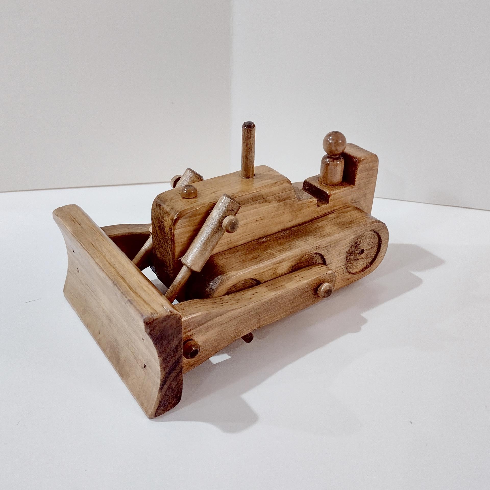 Vintage Wooden Bulldozer Rolling Child's Push Toy, Clip Clop Lapps Toys Handcrafted Amish Toy