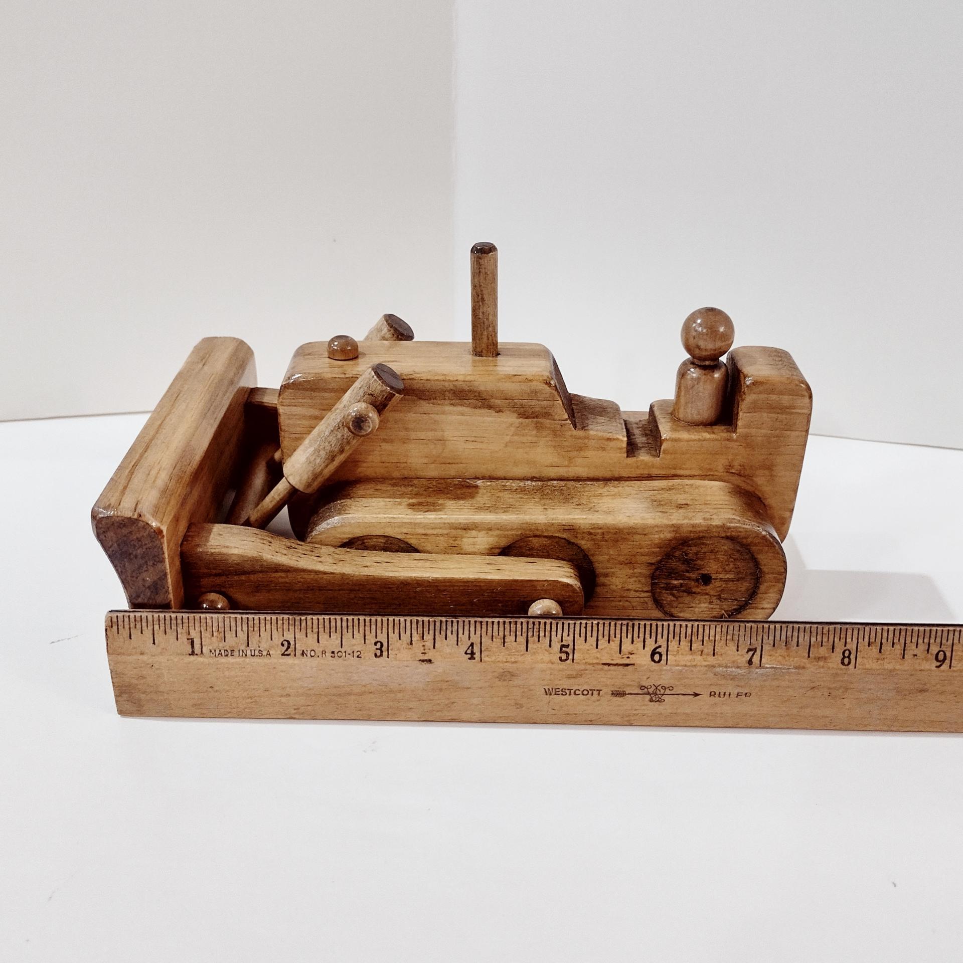 Vintage Wooden Bulldozer Rolling Child's Push Toy, Clip Clop Lapps Toys Handcrafted Amish Toy