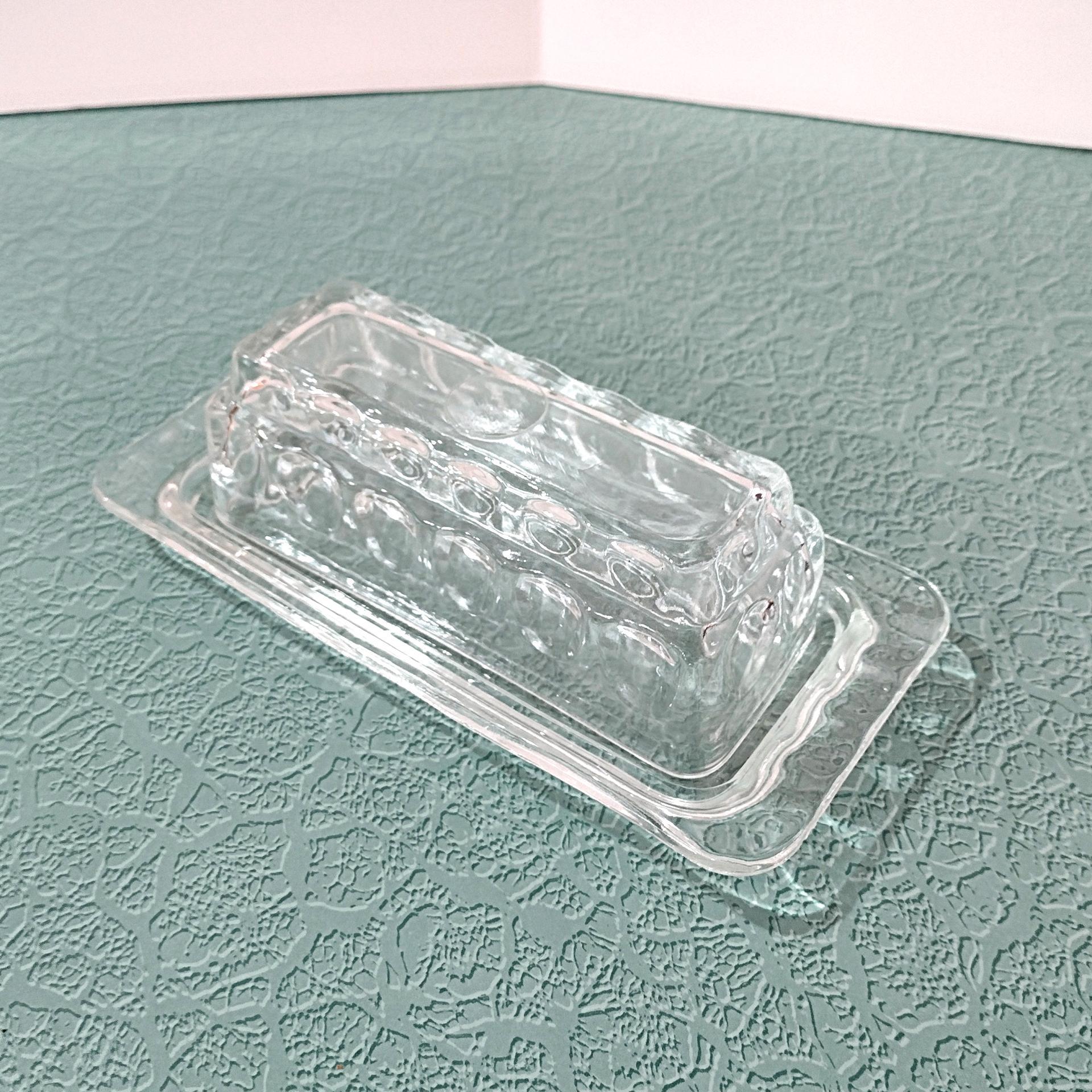 Vintage Clear Glass Butter Dish with Thumbprint Design