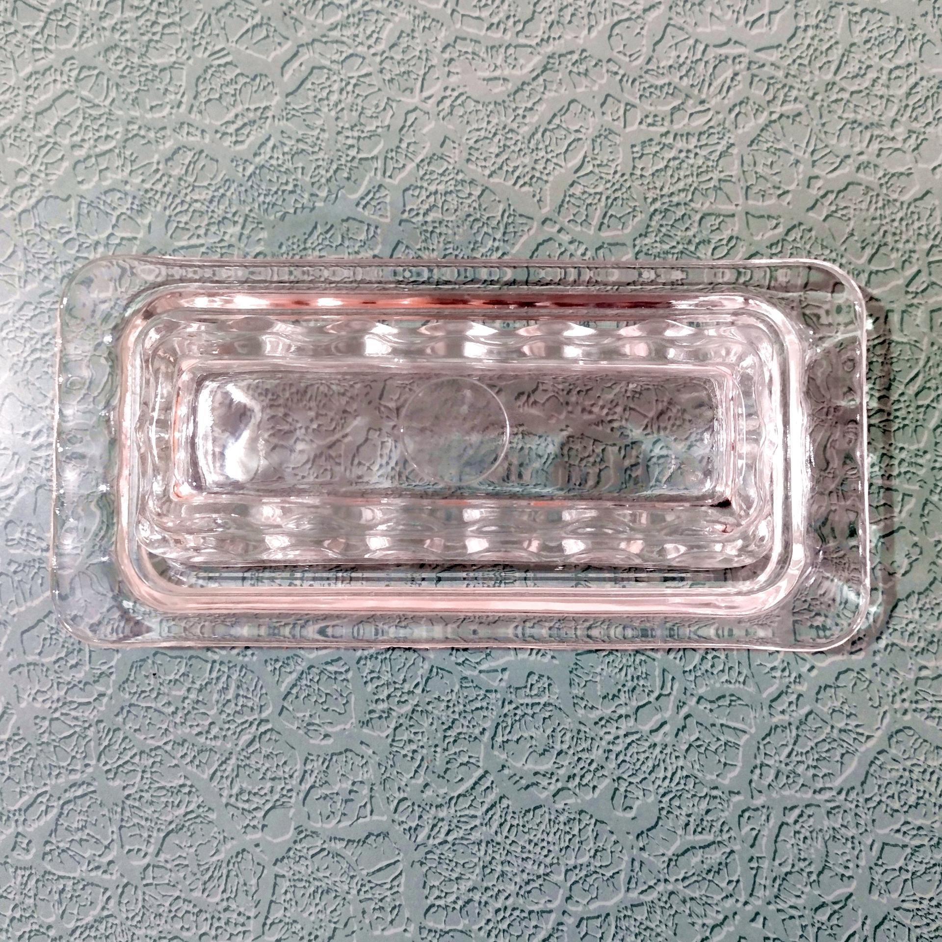 Vintage Clear Glass Butter Dish with Thumbprint Design