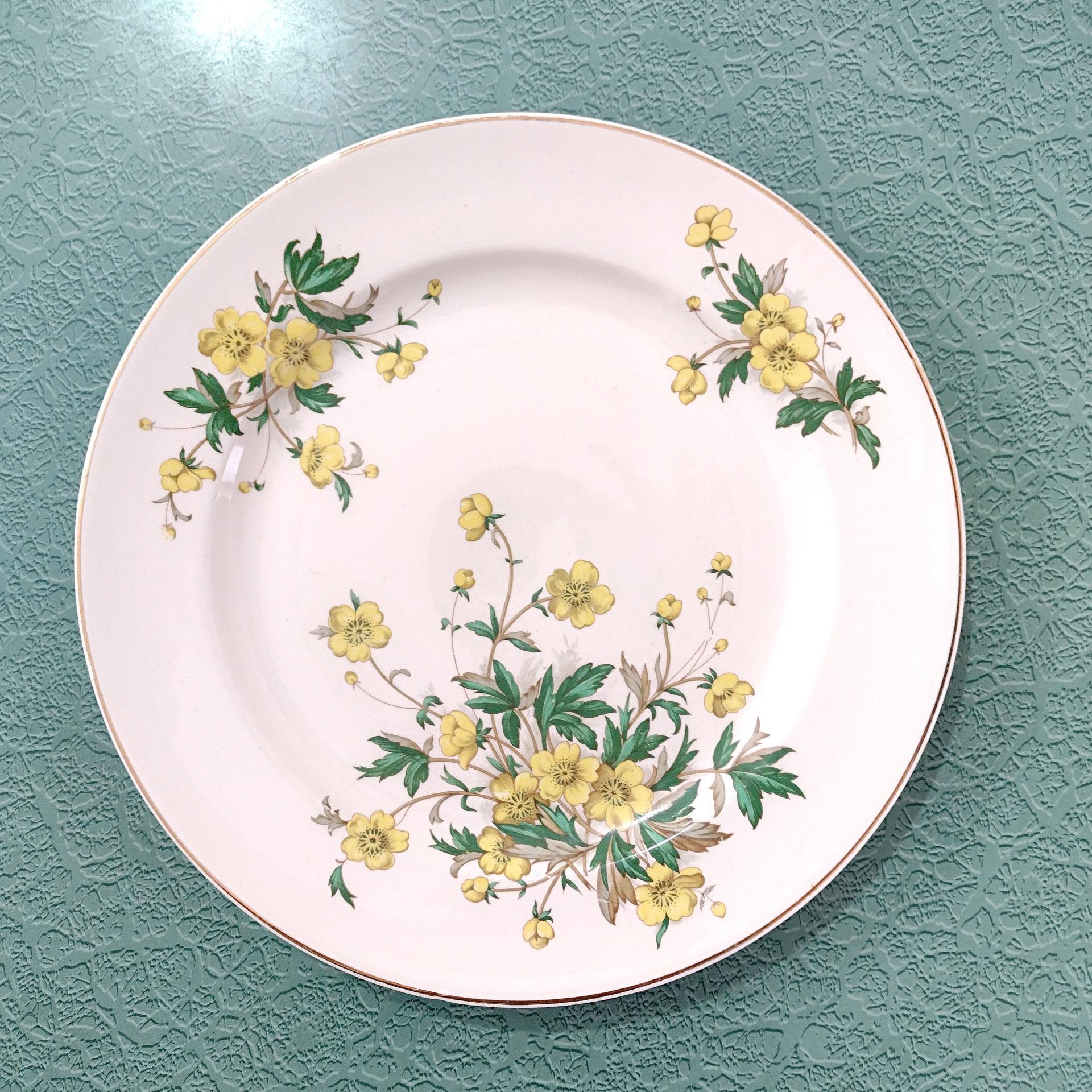 Vintage Edwin Knowles Buttercup Dinner Plate, Set of Two, Floral Ceramic 1940's Dinnerware