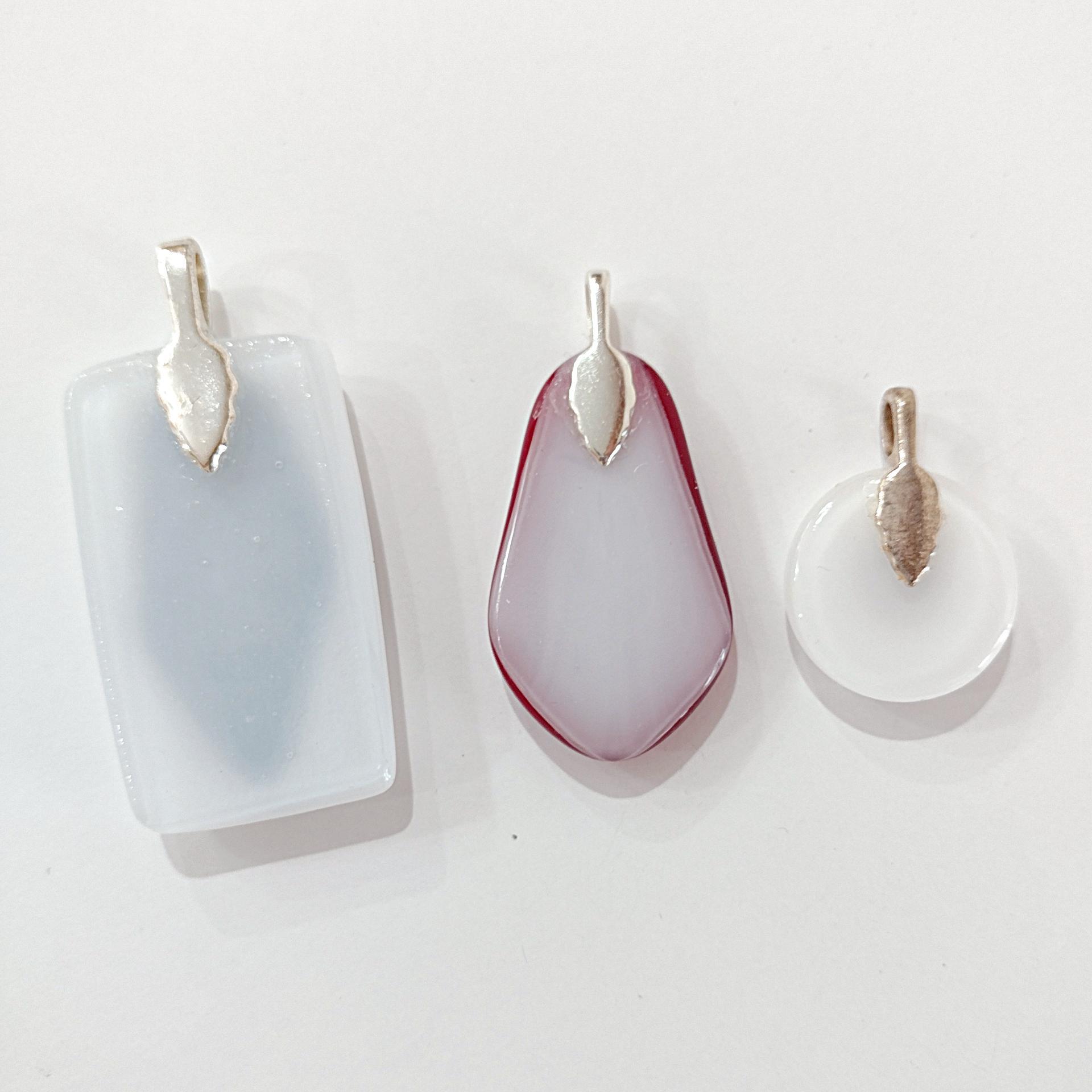 Set of 3 Fused Glass Pendants, Black White Red Art Glass Pendant Charms