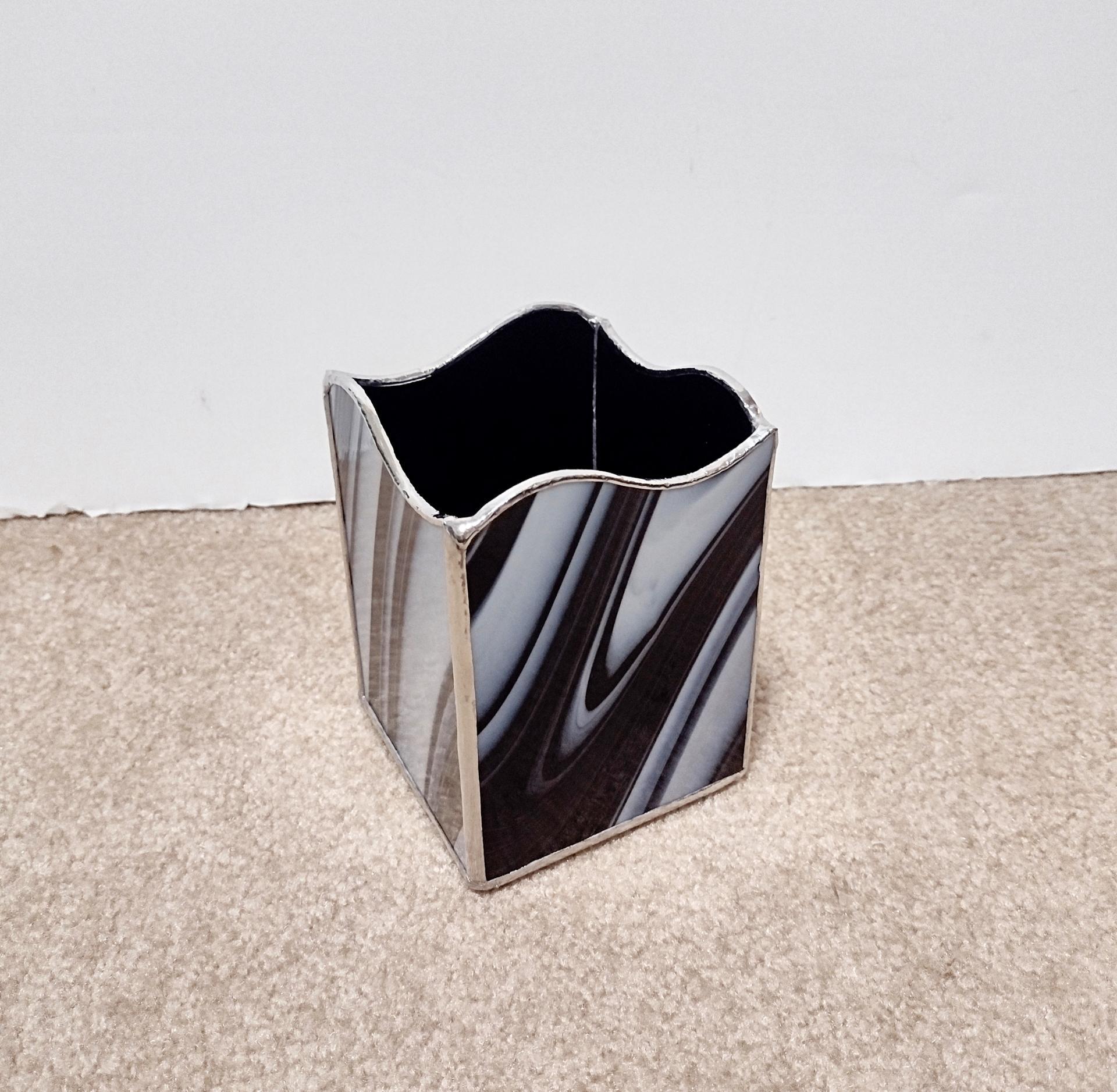 Large Black and White Stained Glass Pencil, Pen, Utensil, Remote Control Holder