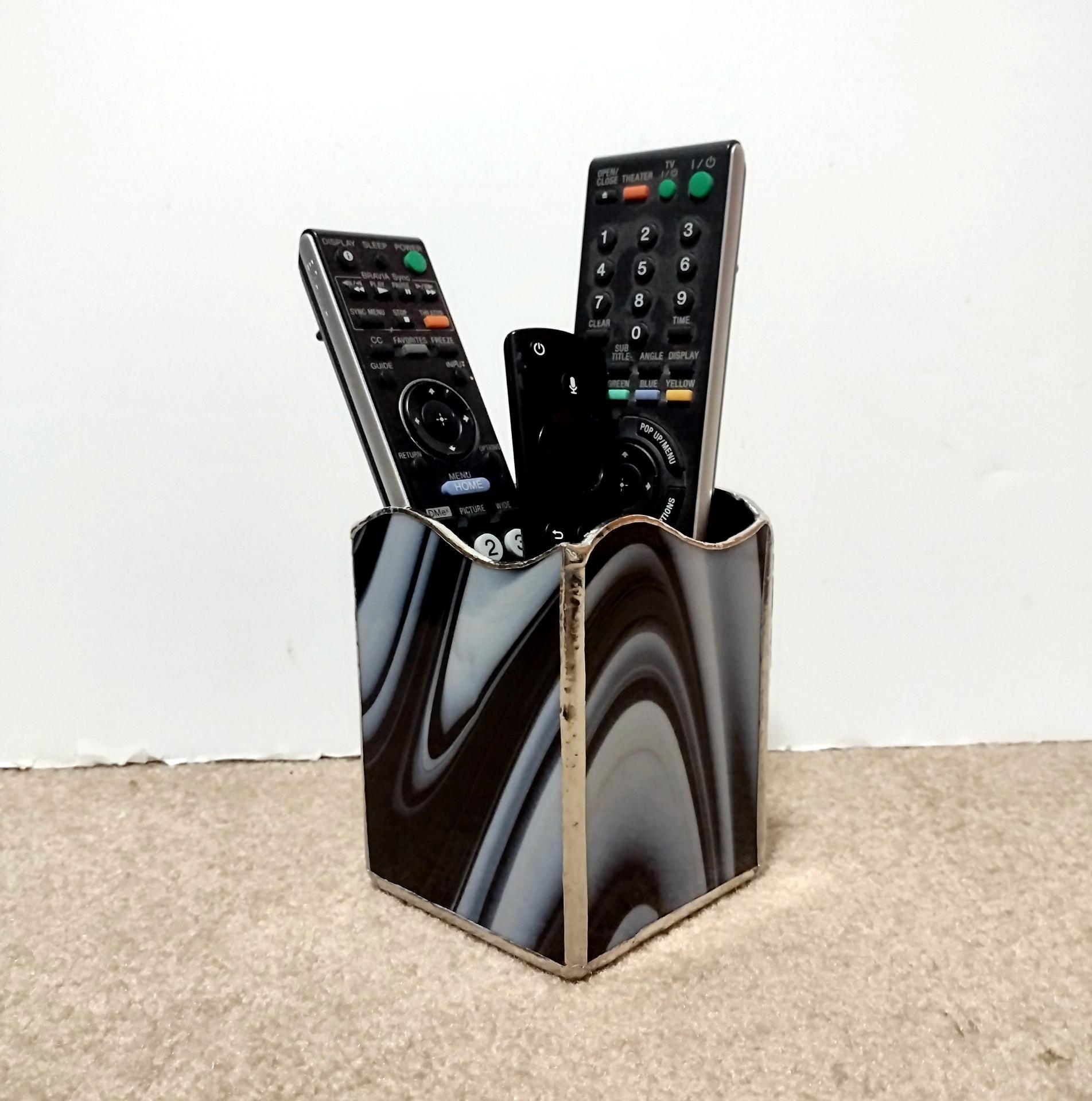 Large Black and White Stained Glass Pencil, Pen, Utensil, Remote Control Holder