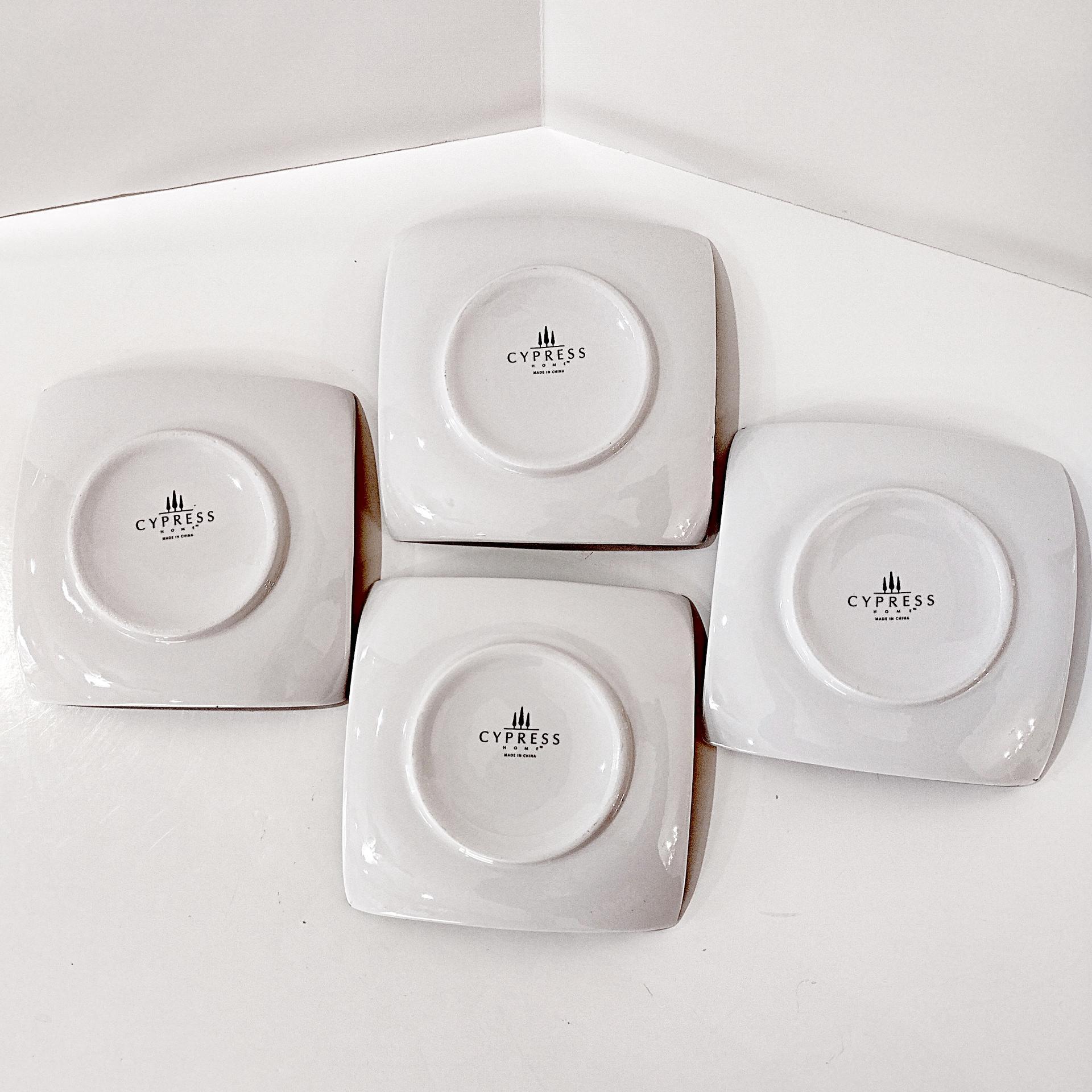 Vintage Black and White Checkered Polka Dot Cocktail Appetizer Plates, Set of 4