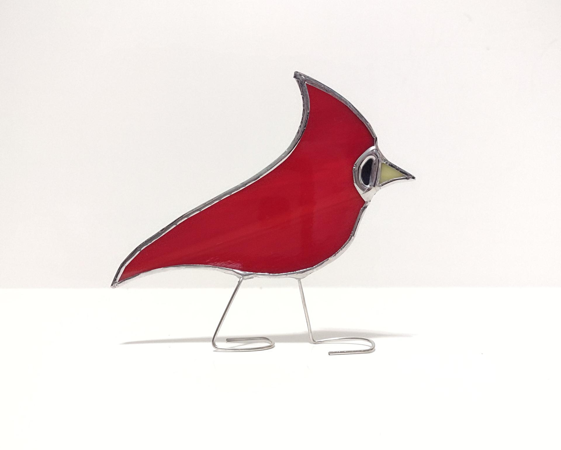 Stained Glass Cardinal Standing Bird, Custom Colors Available