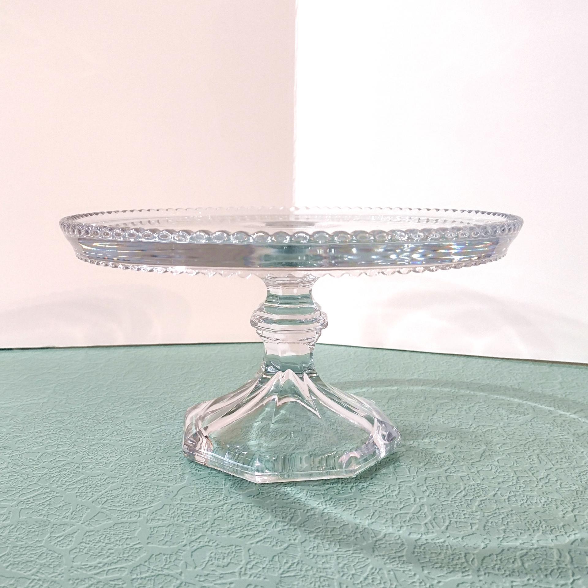 Antique Heisey Puritan 341 Clear Pressed Glass Pedestal Cake Stand with Beaded Lip, Vintage EAPG Pastry Dessert Display Plate