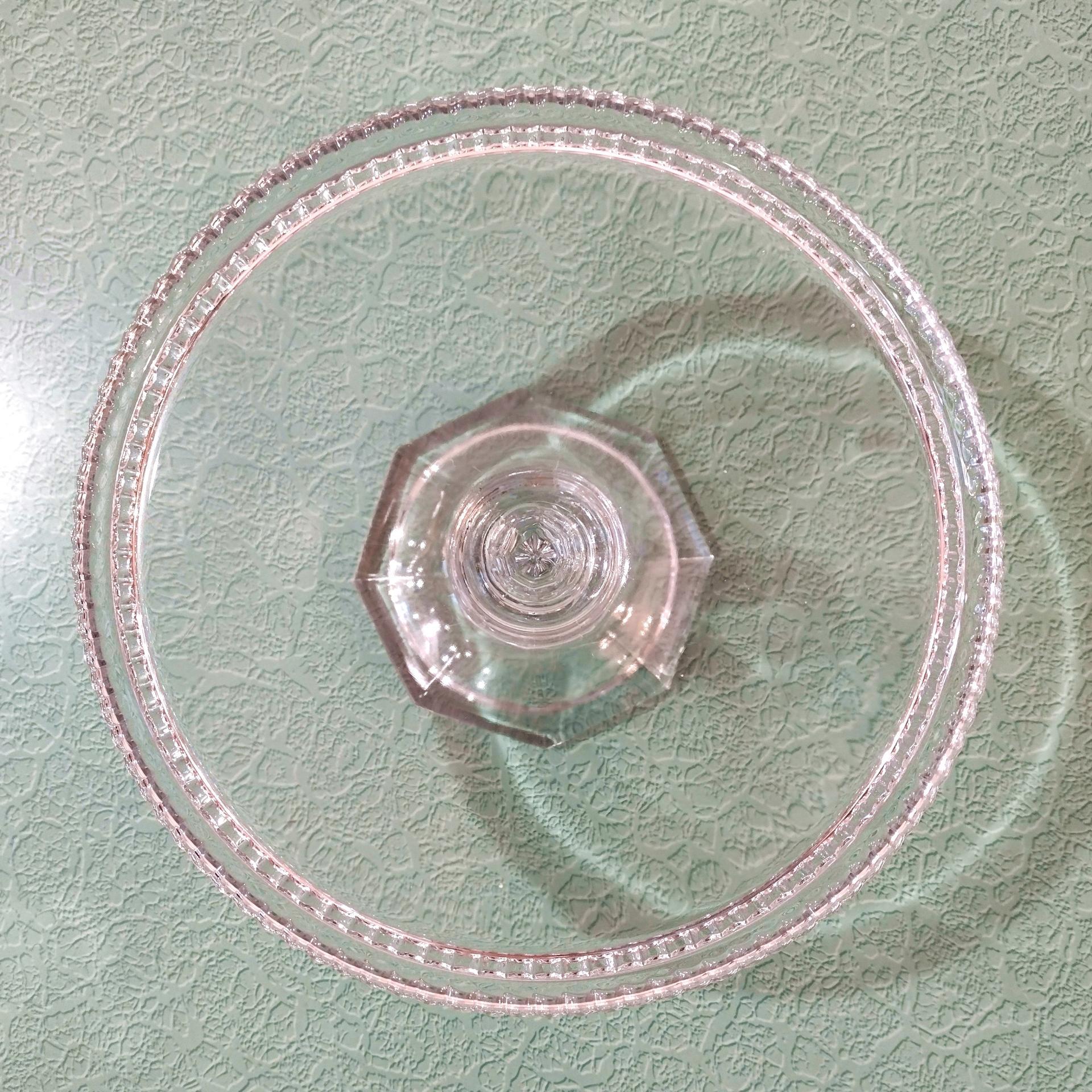 Antique Heisey Puritan 341 Clear Pressed Glass Pedestal Cake Stand with Beaded Lip, Vintage EAPG Pastry Dessert Display Plate