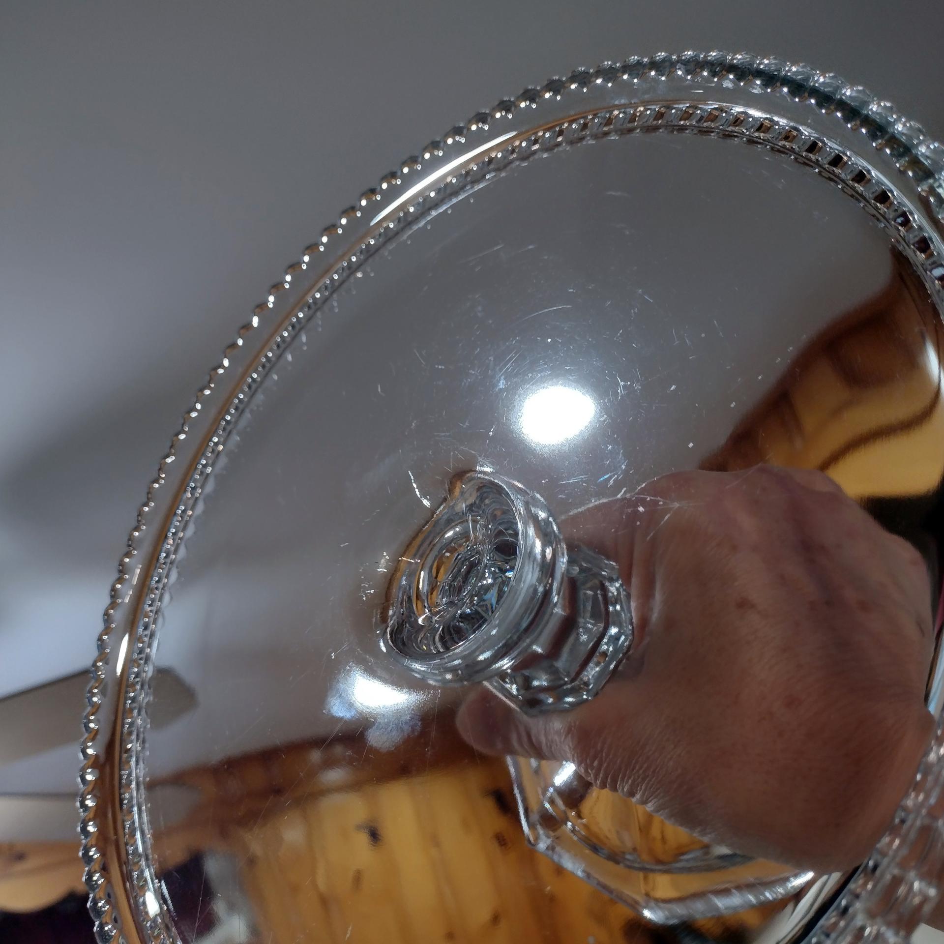 Antique Heisey Puritan 341 Clear Pressed Glass Pedestal Cake Stand with Beaded Lip, Vintage EAPG Pastry Dessert Display Plate