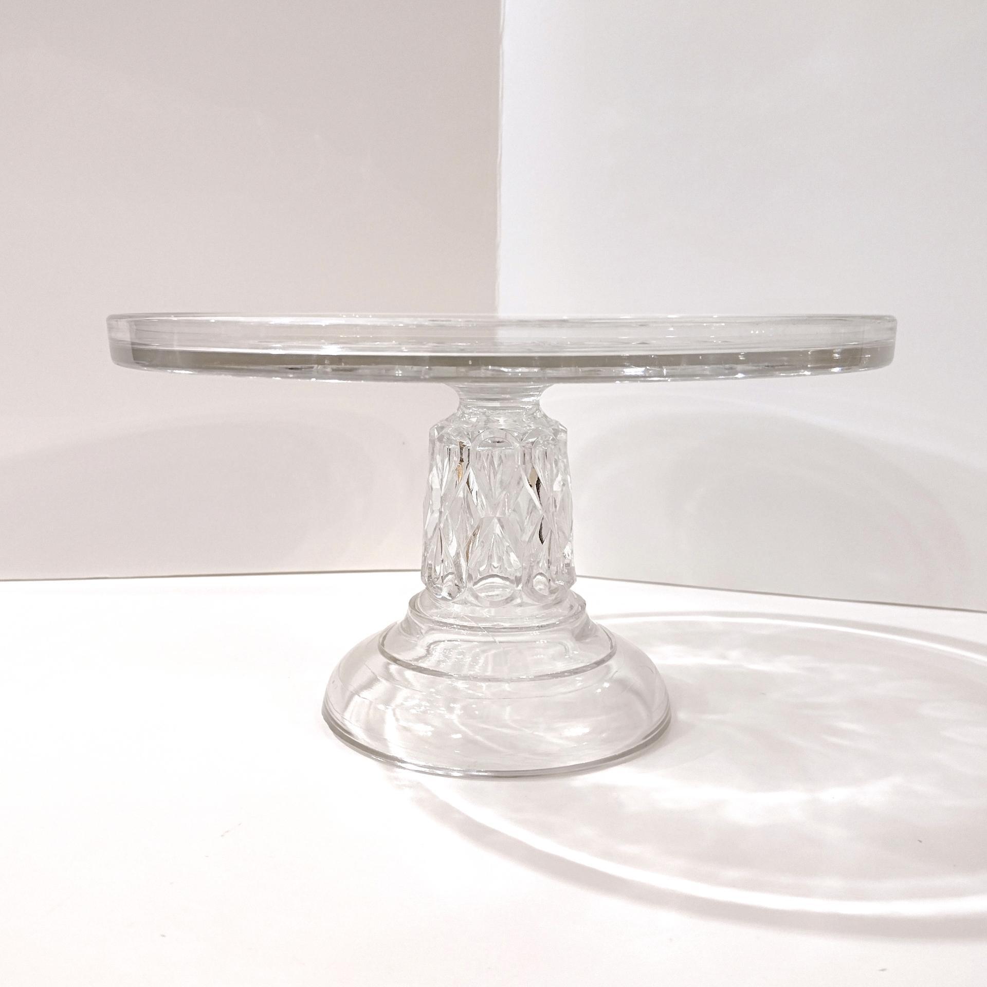 Antique Cooperative Flint Glass 190 Regal Block Clear Pressed Glass Pedestal Cake Stand with Lip, Vintage EAPG Pastry Dessert Display Plate