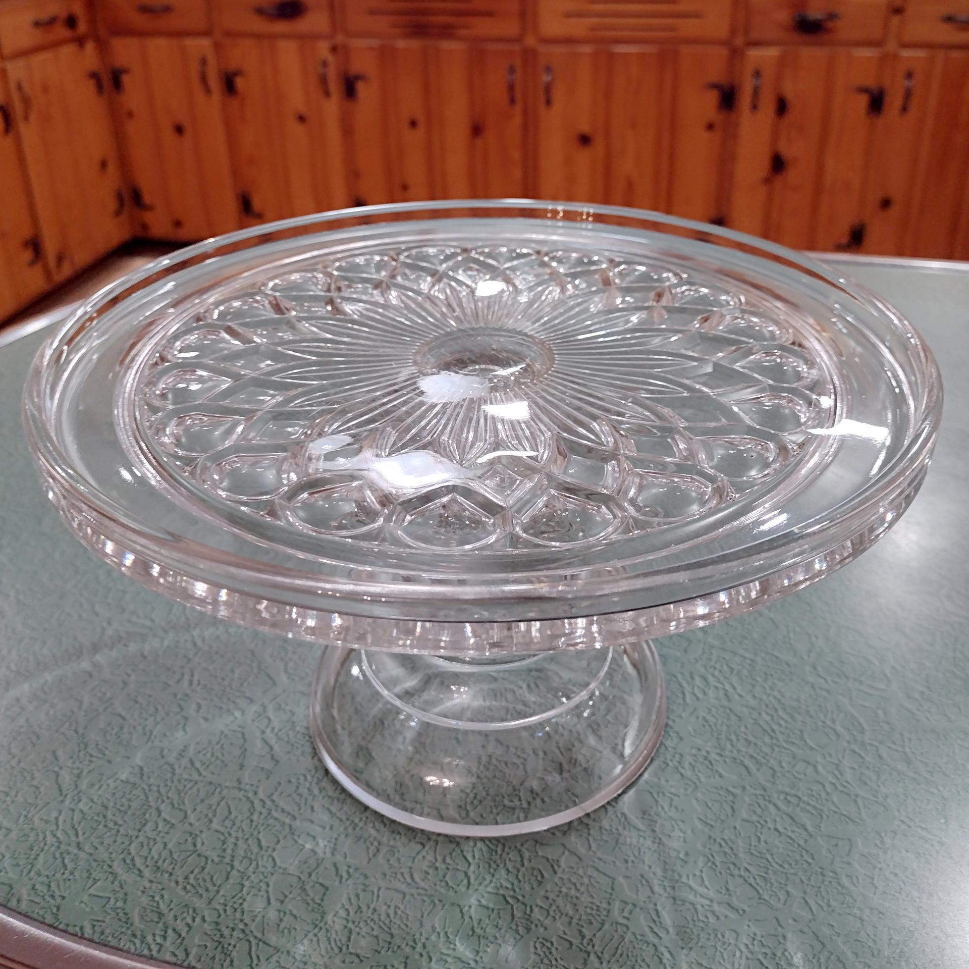 Antique Cooperative Flint Glass 190 Regal Block Clear Pressed Glass Pedestal Cake Stand with Lip, Vintage EAPG Pastry Dessert Display Plate