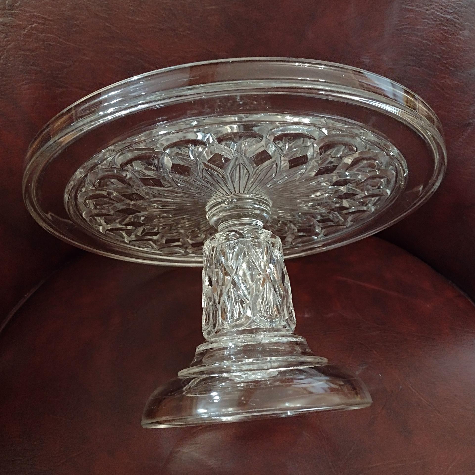 Antique Cooperative Flint Glass 190 Regal Block Clear Pressed Glass Pedestal Cake Stand with Lip, Vintage EAPG Pastry Dessert Display Plate