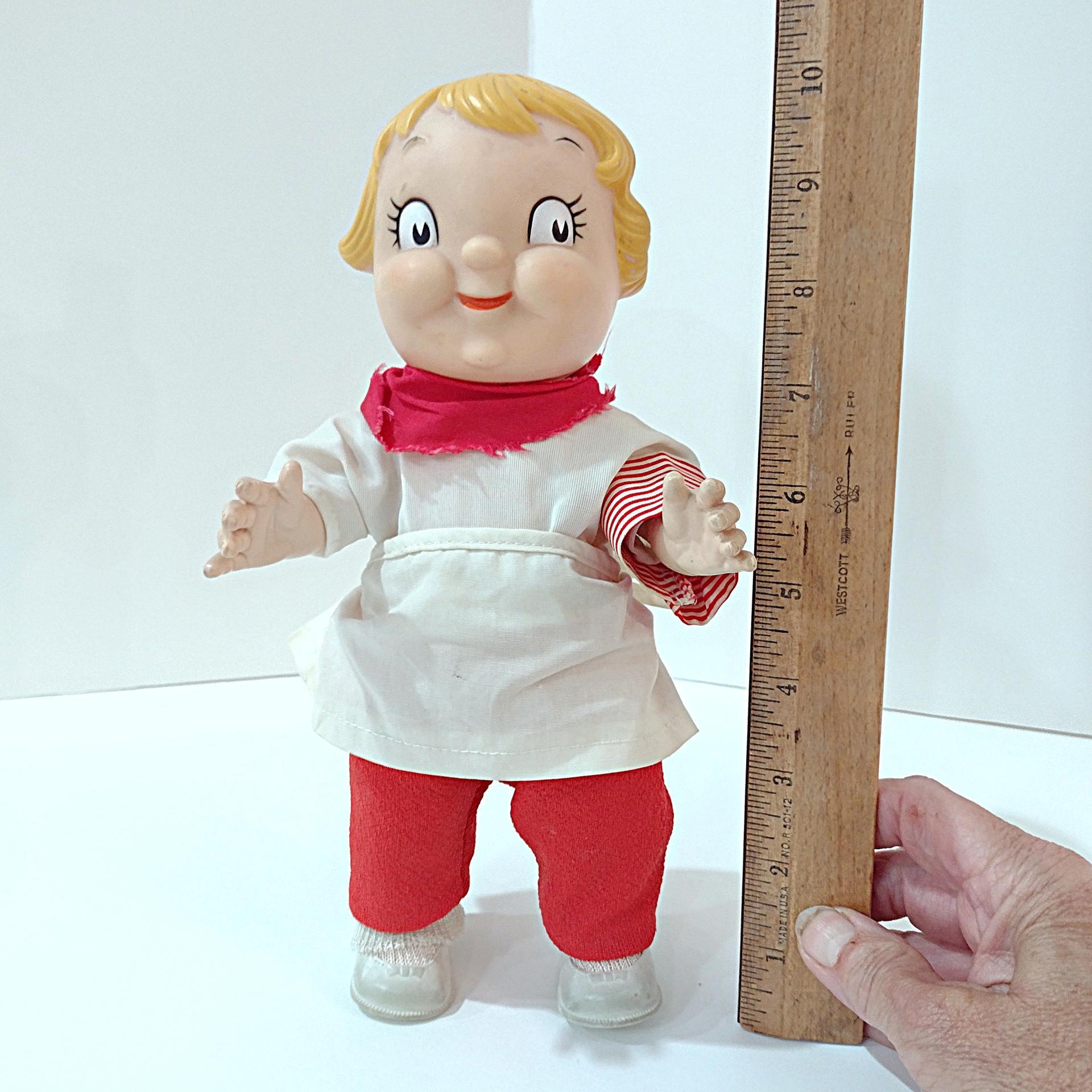 Vintage 1960's Campbells Soup Kids Doll with Red and White Dress, Poseable Campbell's Kids Blonde Boy Doll
