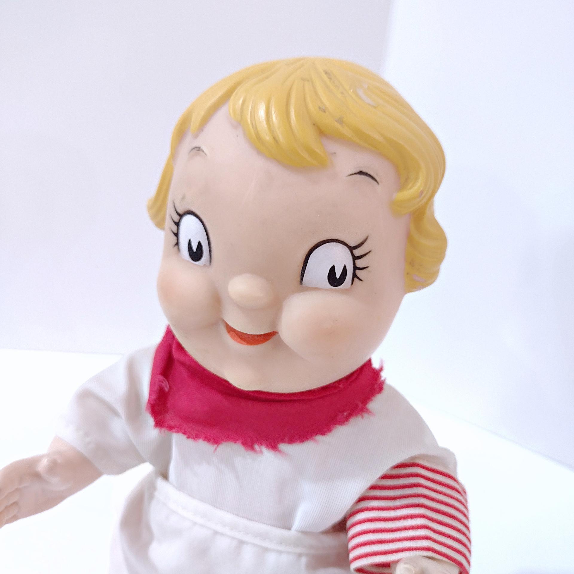 Vintage 1960's Campbells Soup Kids Doll with Red and White Dress, Poseable Campbell's Kids Blonde Boy Doll