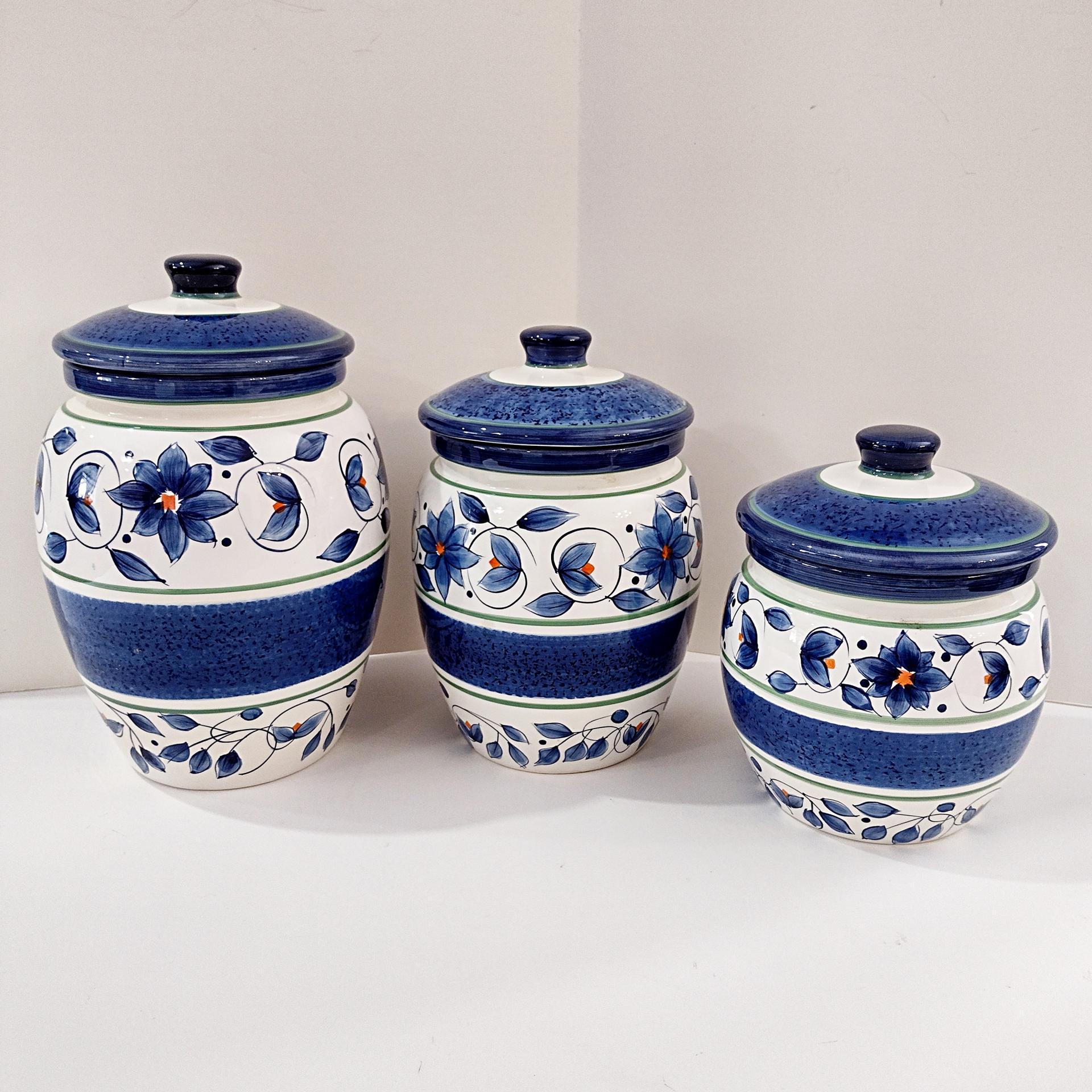 Set of Three Ceramic Pfaltzgraff Canisters, Orleans Pattern, Available for Local Pickup Only