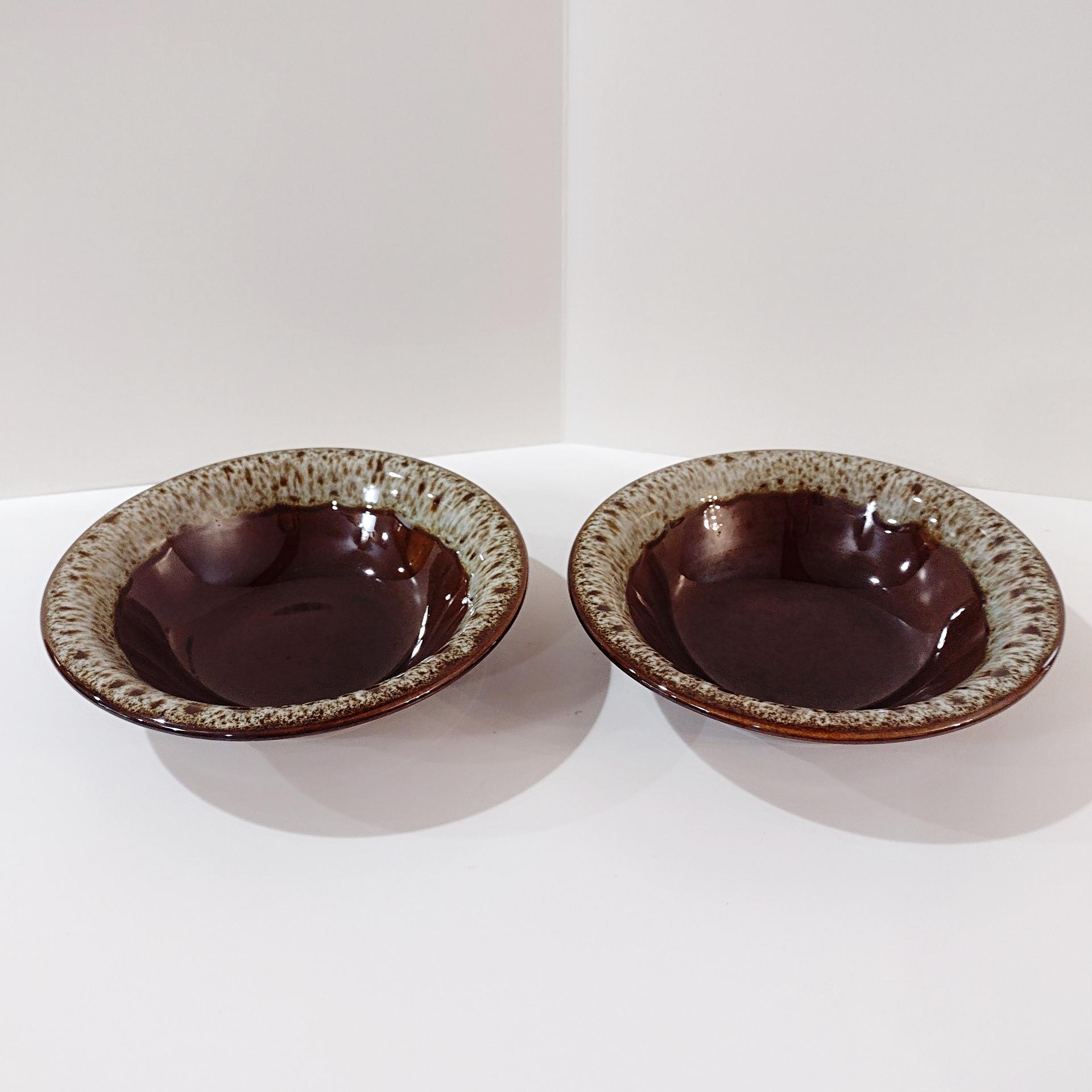 Vintage Canonsburg CAN38 Ironstone Coupe Cereal Bowls, Set of Two, Canonsburg Pottery Ceramic Brown Drip Glaze Bowls