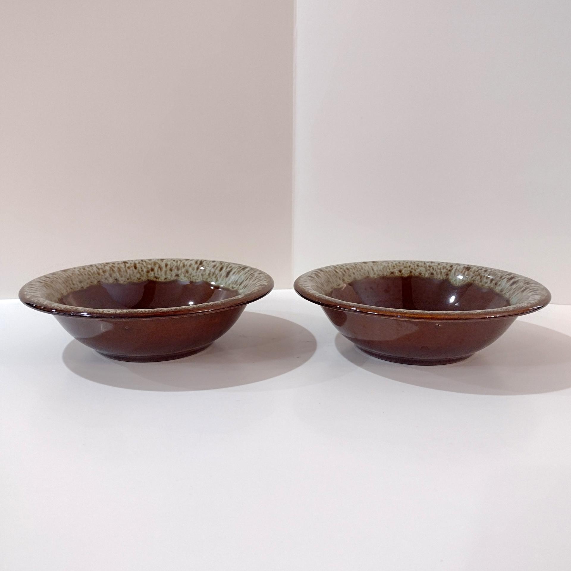 Vintage Canonsburg CAN38 Ironstone Coupe Cereal Bowls, Set of Two, Canonsburg Pottery Ceramic Brown Drip Glaze Bowls