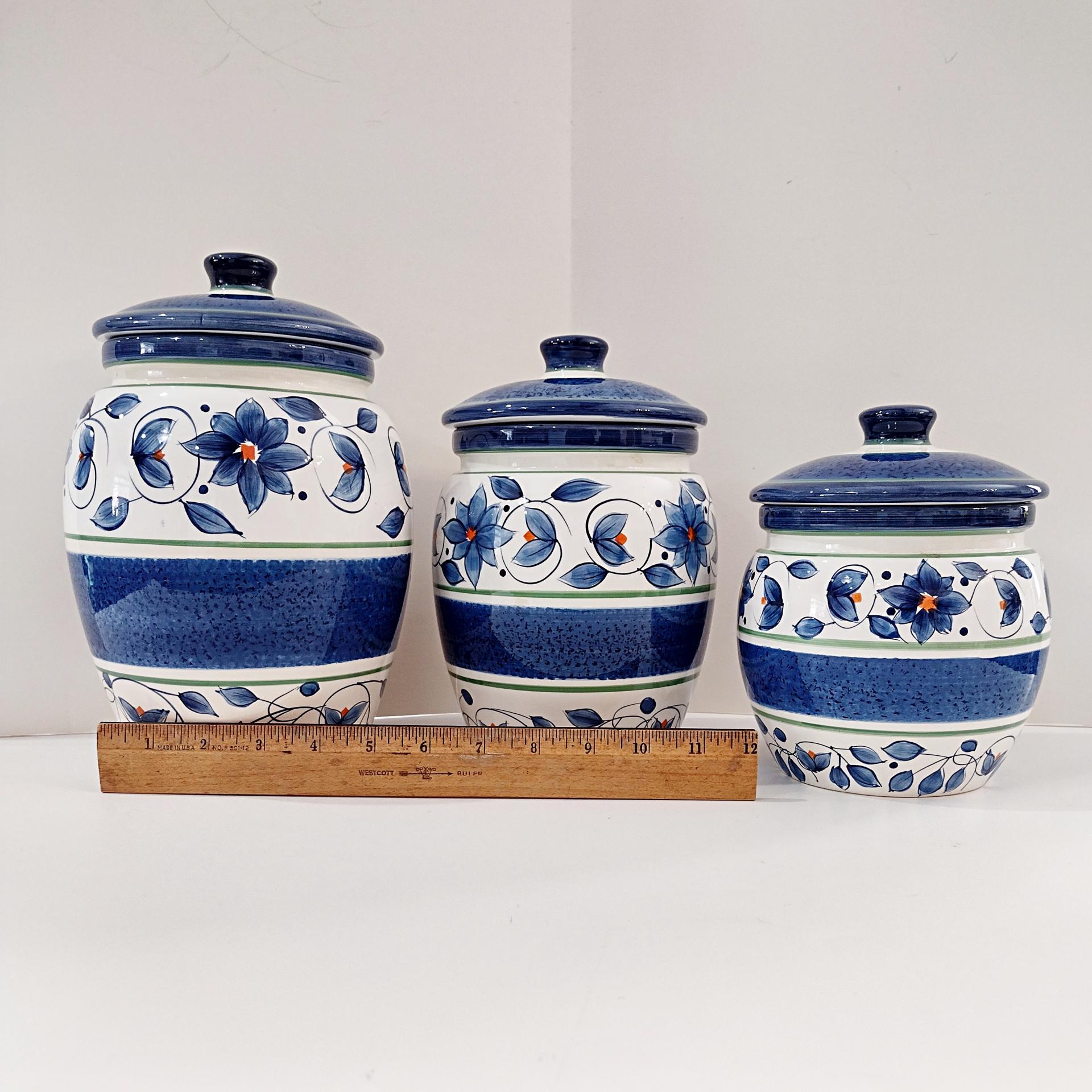 Set of Three Ceramic Pfaltzgraff Canisters, Orleans Pattern, Available for Local Pickup Only