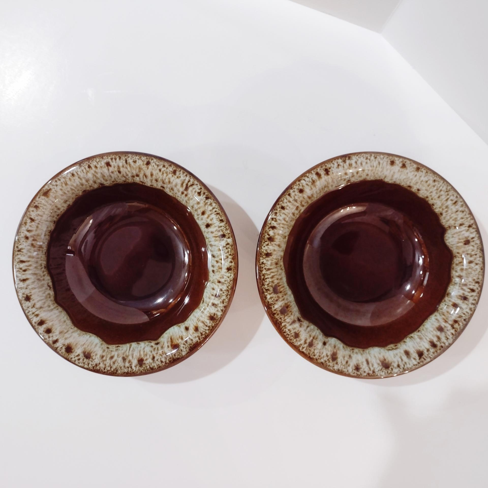 Vintage Canonsburg CAN38 Ironstone Coupe Cereal Bowls, Set of Two, Canonsburg Pottery Ceramic Brown Drip Glaze Bowls