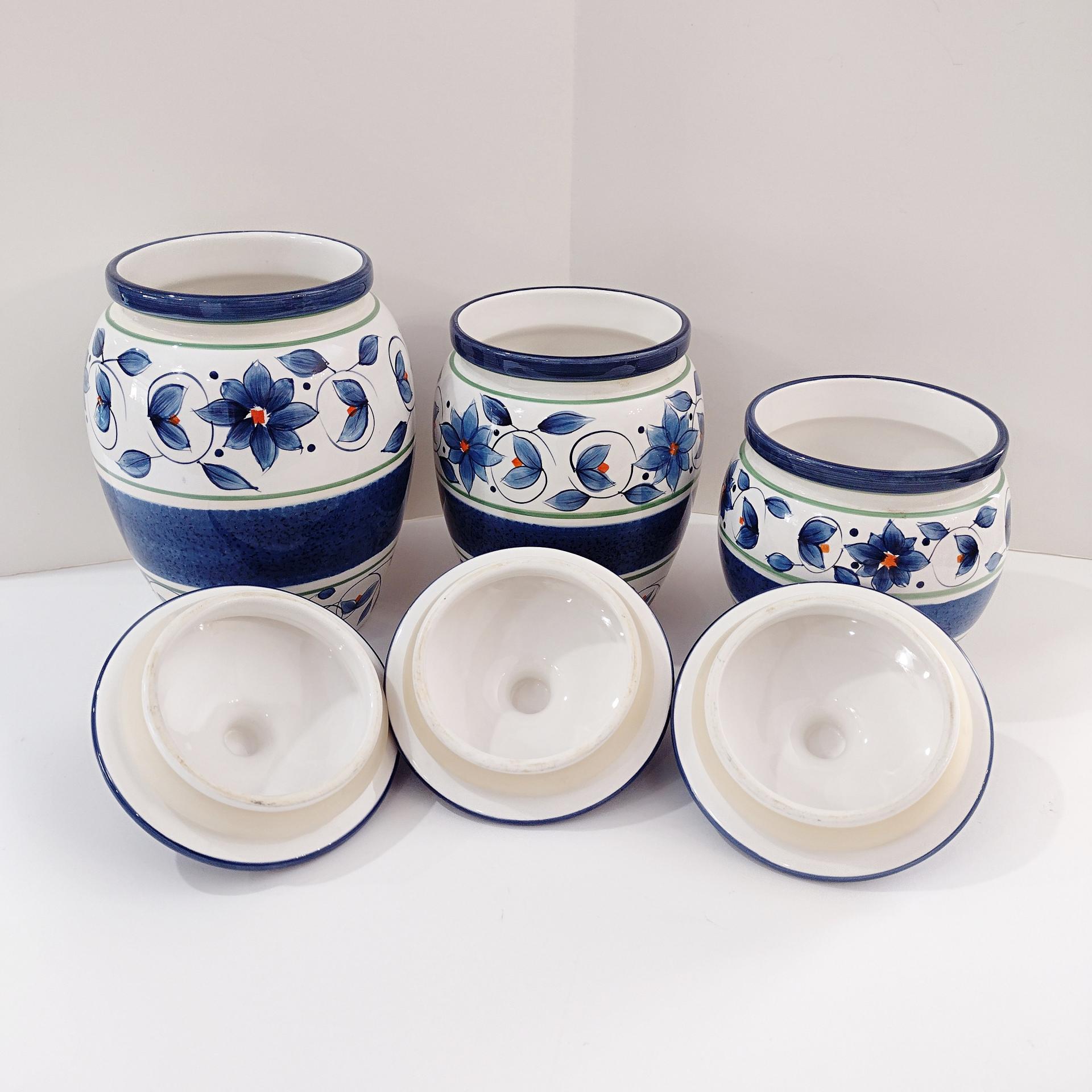 Set of Three Ceramic Pfaltzgraff Canisters, Orleans Pattern, Available for Local Pickup Only