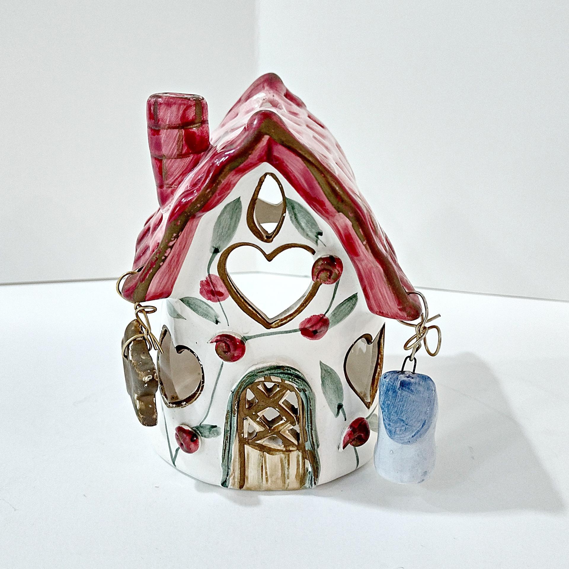 Vintage Crazy Mountain Whimsical Cottage House Ceramic Tea Light Votive Candle Holder