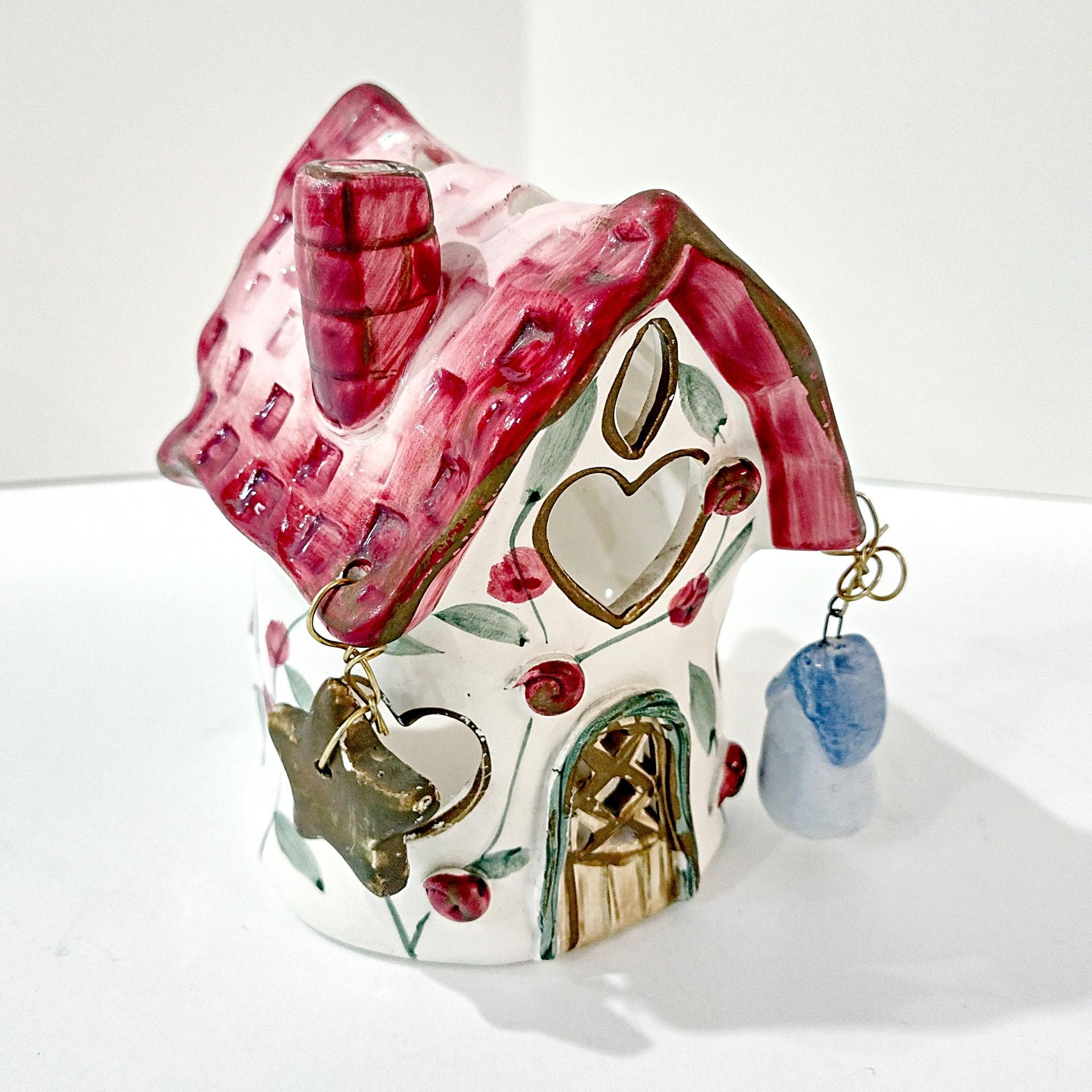 Vintage Crazy Mountain Whimsical Cottage House Ceramic Tea Light Votive Candle Holder